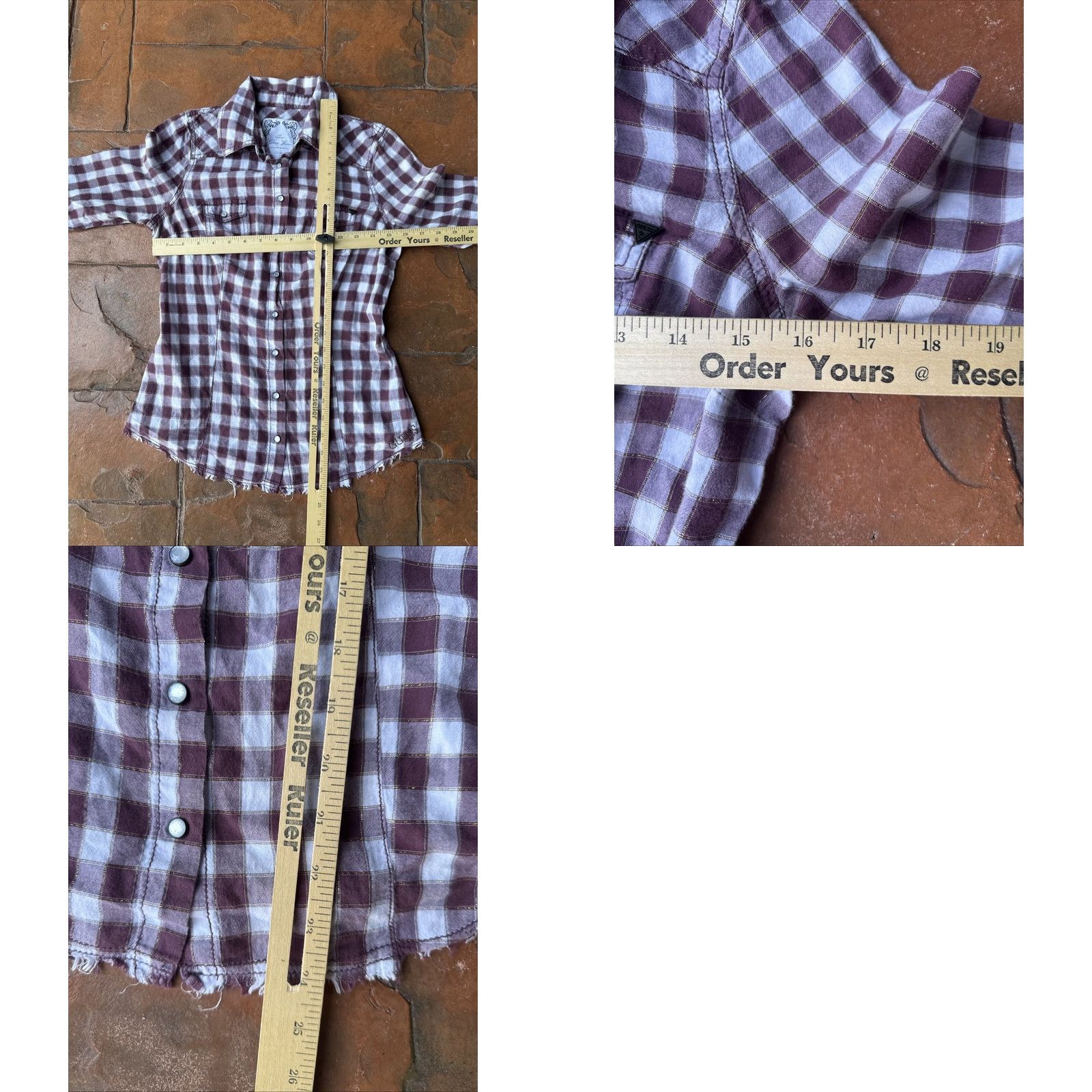 Guess GUESS Jeans Plaid Western Pearl Snap Long Sleeve Shirt Women's M Distressed Casual, Button-Up, 100% Cotton, Multicolor Size M / US 6-8 / IT 42-44 - 8 Thumbnail