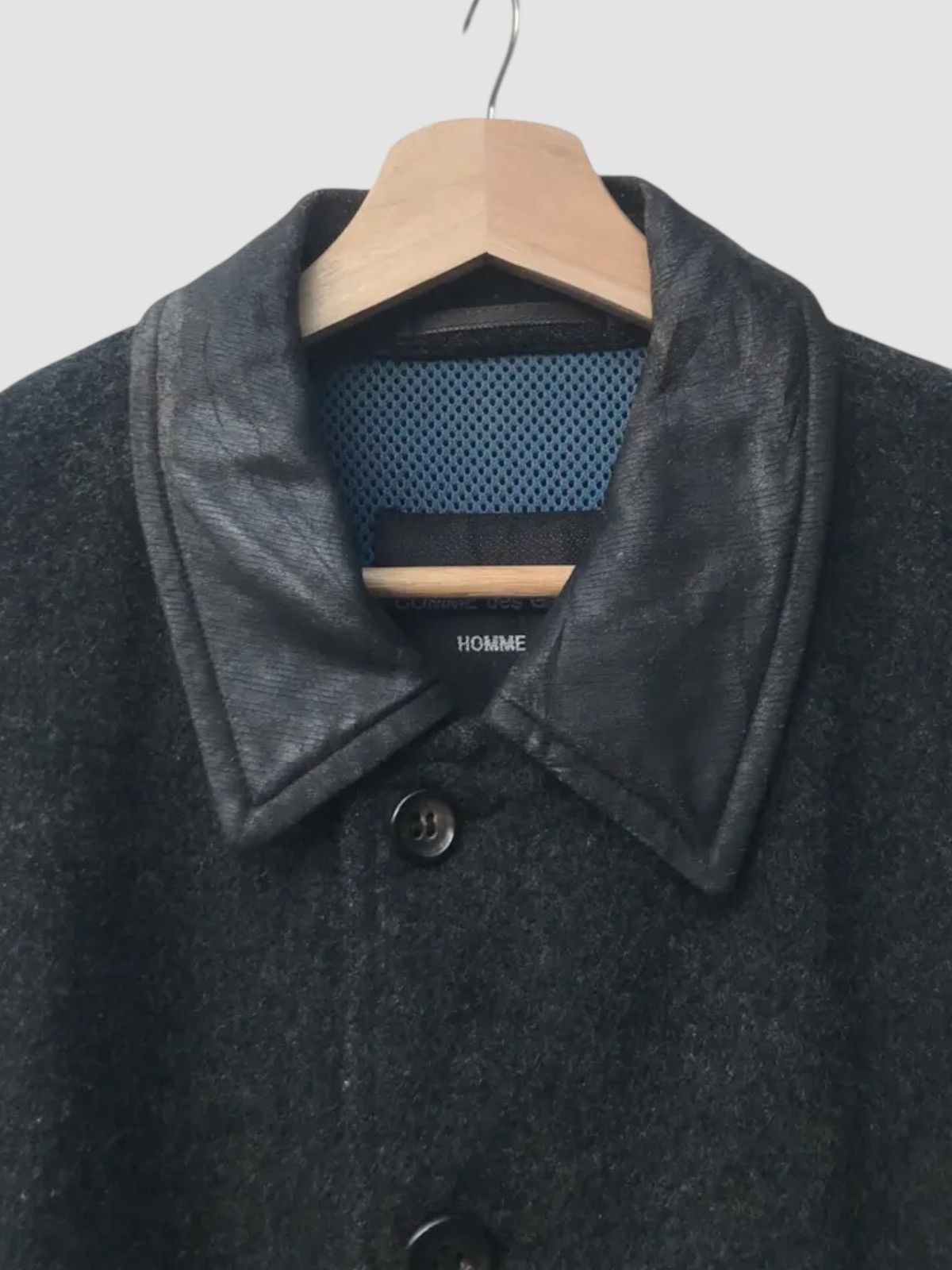 Comme des Garcons Homme Plus Archive AD1995 CdG Homme Plus Leather Collar Wool Coat Size US M / EU 48-50 / 2 - 7 Thumbnail