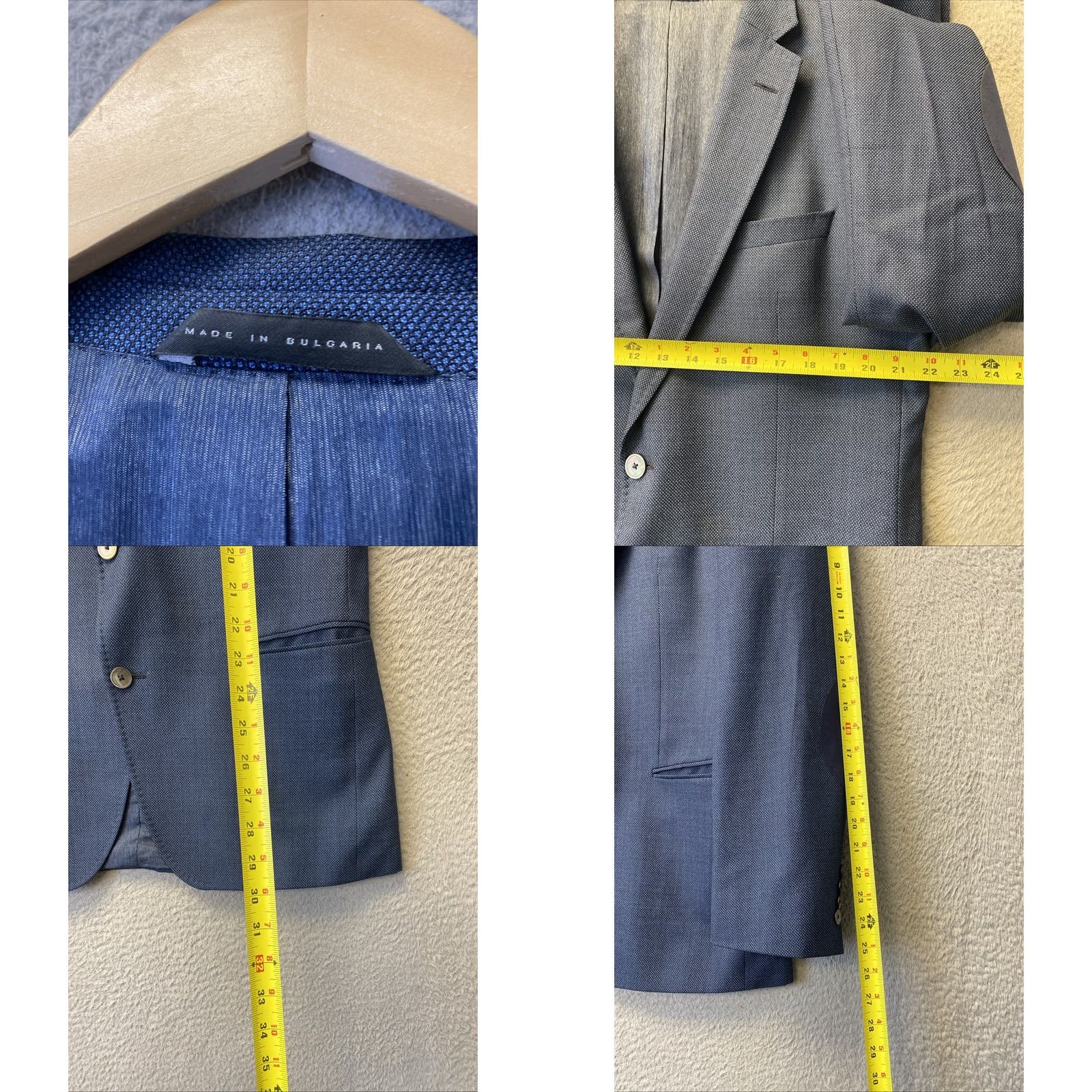 Hugo Boss HUGO BOSS Blazer Suit Jacket Mens 44R Blue Wool /0730 Adult Regular Slim 2-Button Single-Breasted Formal Travel Wedding Party/Cocktail Business Mens Size 44R - 8 Thumbnail
