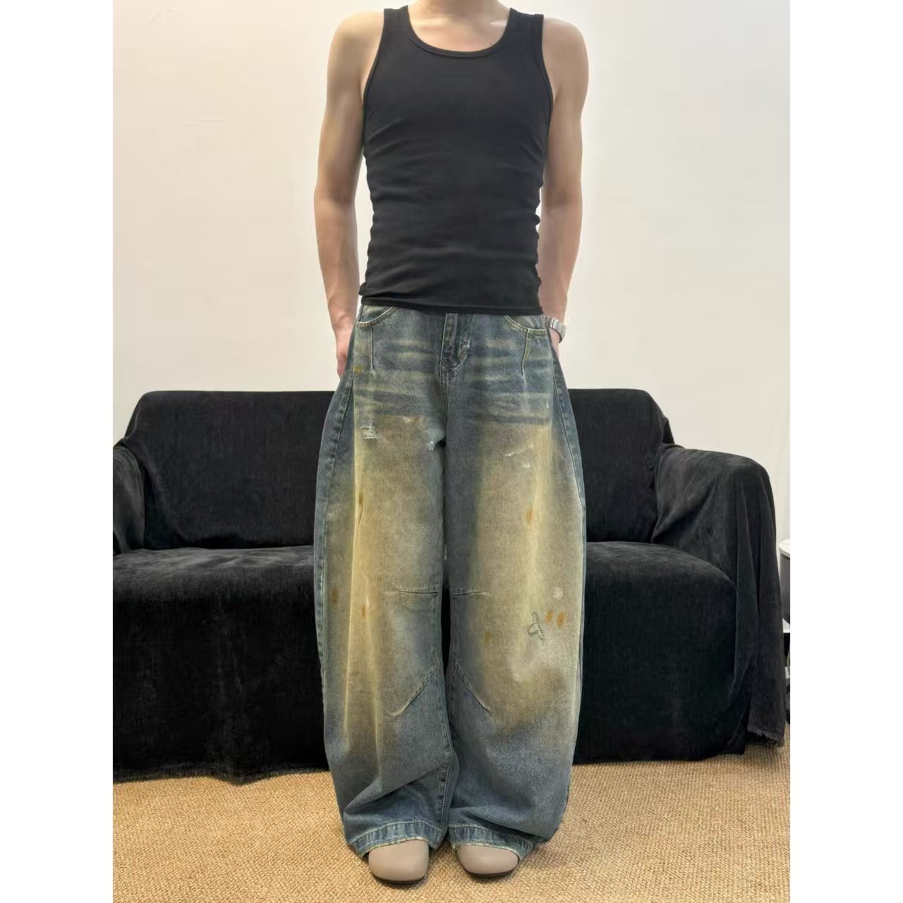 Vintage Blue Washed Distressed Paint-Splattered Jeans Size US 32 / EU 48 - 1 Thumbnail