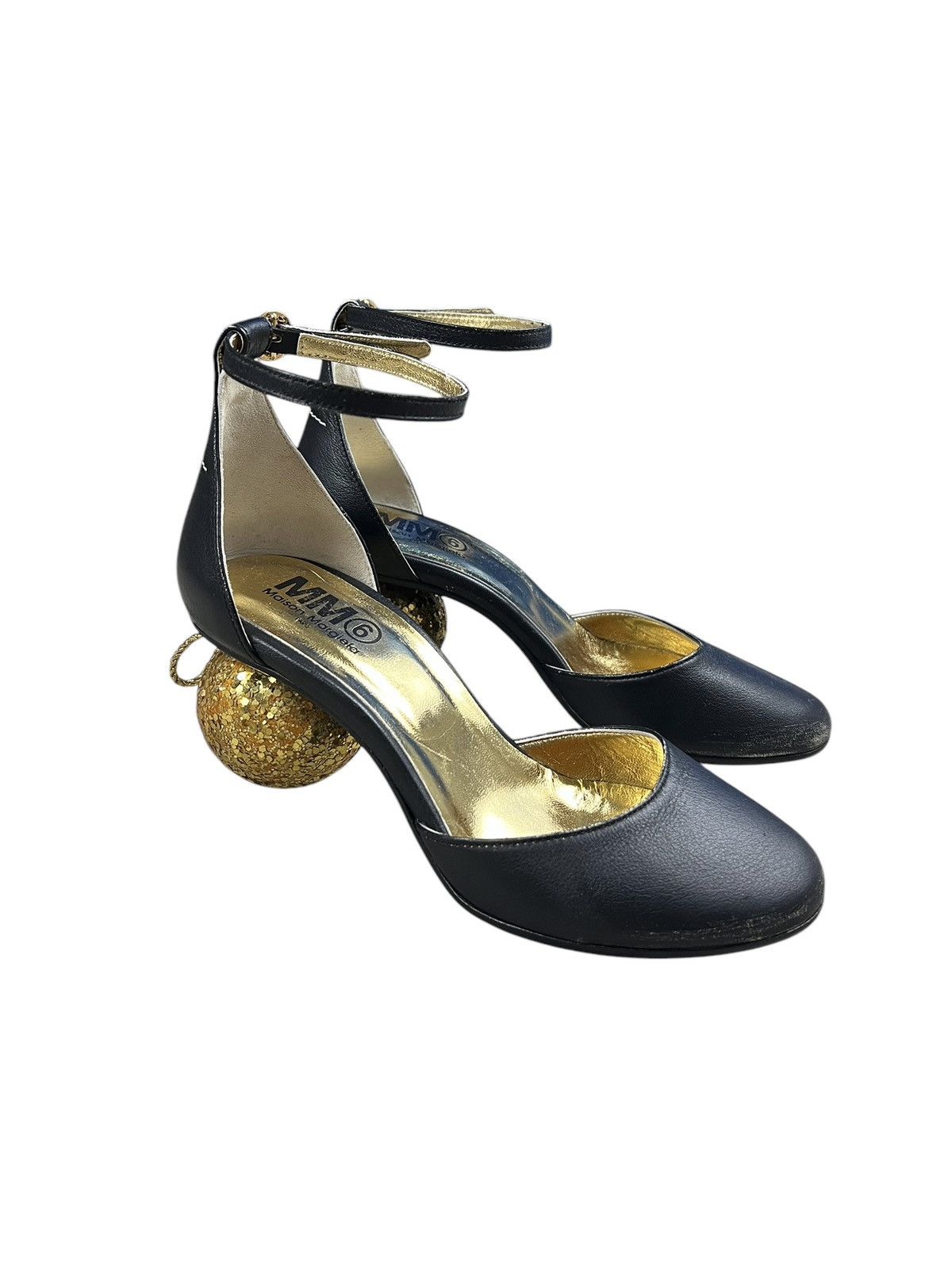 Maison Margiela Maison Margiela MM6 Black Leather Glitter Ball Heels Size US 7 / IT 37 - 1 Thumbnail