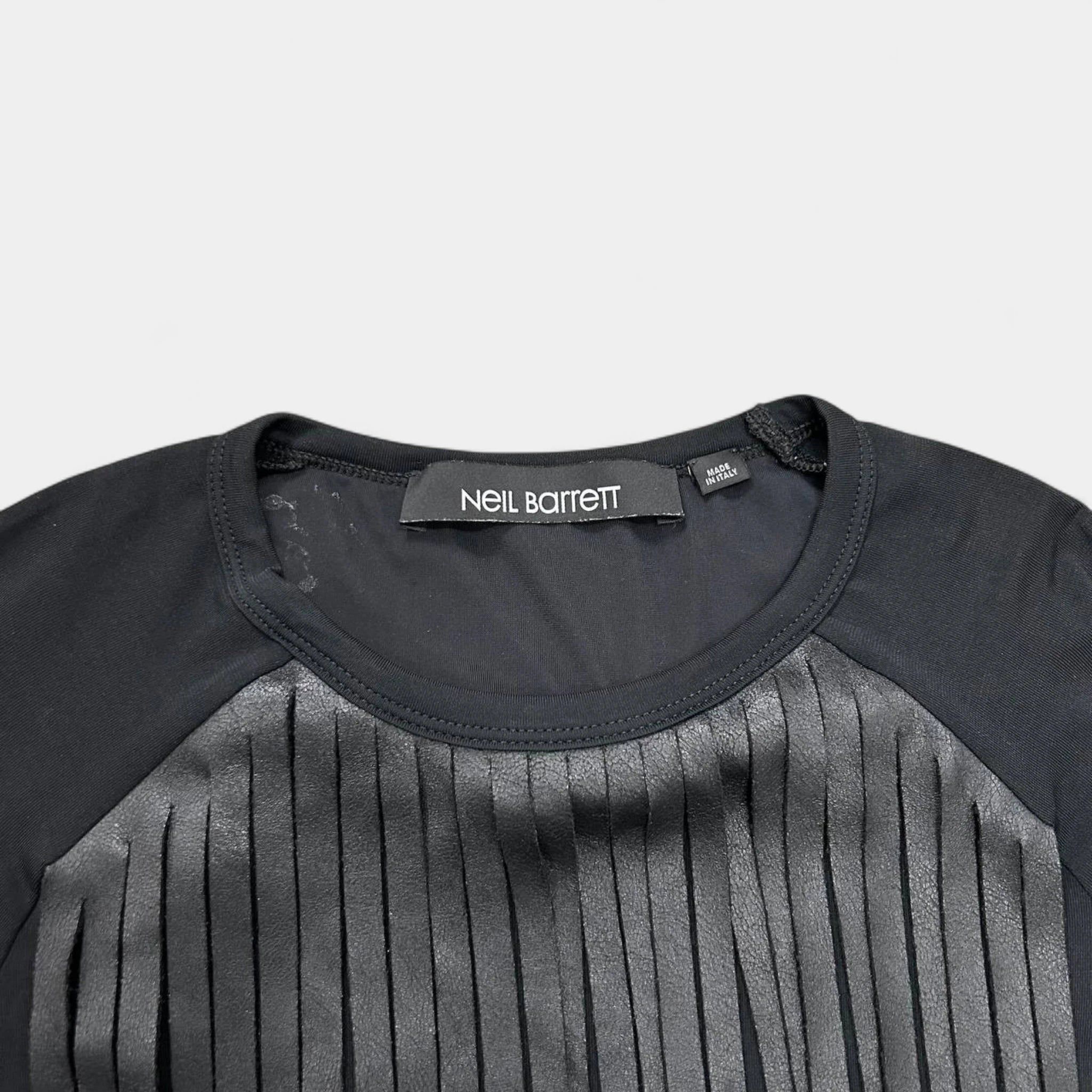 Neil Barrett Neil barret Black Leather Fringe T-shirt Size US S / EU 44-46 / 1 - 3 Thumbnail