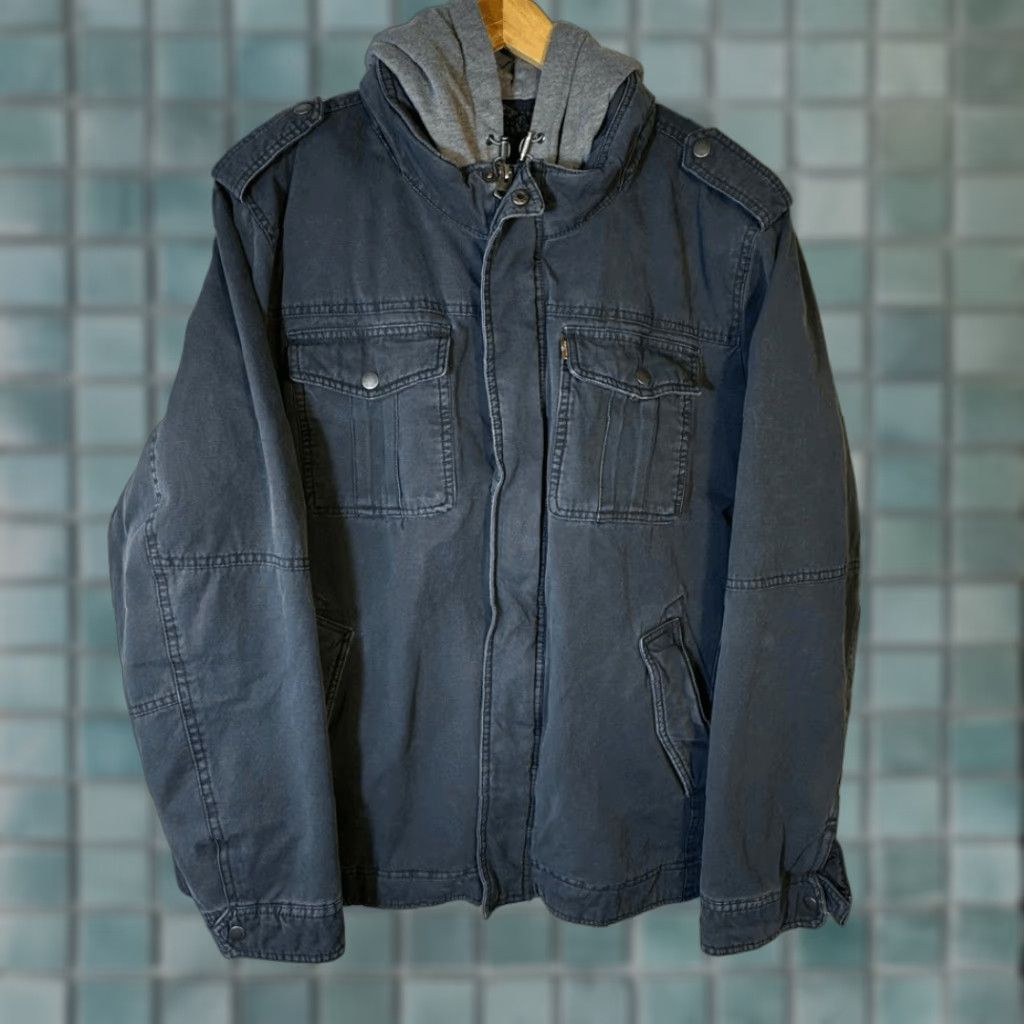 Levi's VINTAGE Levi’s Trucker Jacket Men’s 2XL Navy Faded Sherpa Lined Removable Liner Blue Black Exterior Military Jacket Mens Size US XXL / EU 58 / 5 - 1 Thumbnail