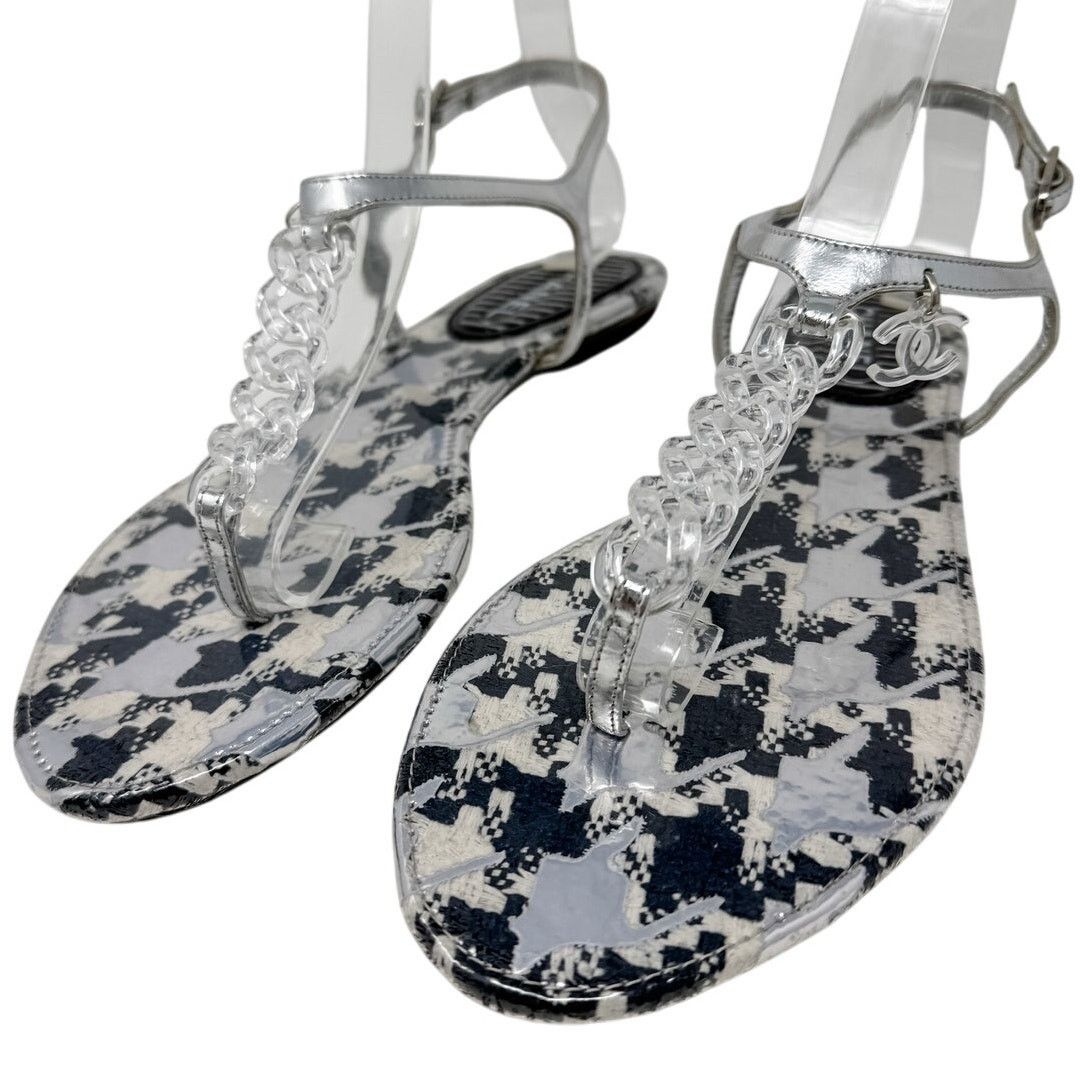 Chanel Chanel Clear Chain CC Logo Houndstooth Thong Sandal size 39 Size US 9 / IT 39 - 8 Thumbnail