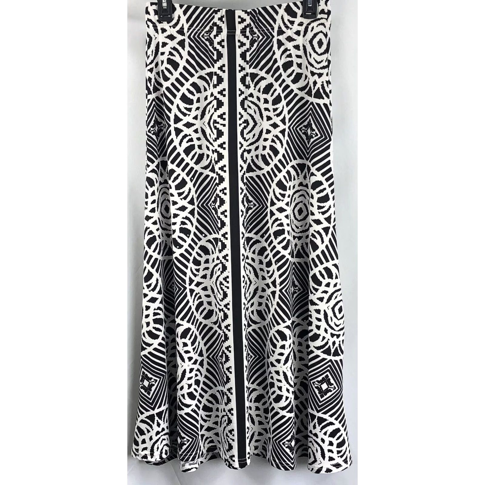 Vintage VINTAGE Metro wear Skirt Maxi A-Line S Blk/Wht Geometric Studded Elastic 28"W Stretch 90's Womens Size 28" / US 6 / IT 42 - 4 Thumbnail