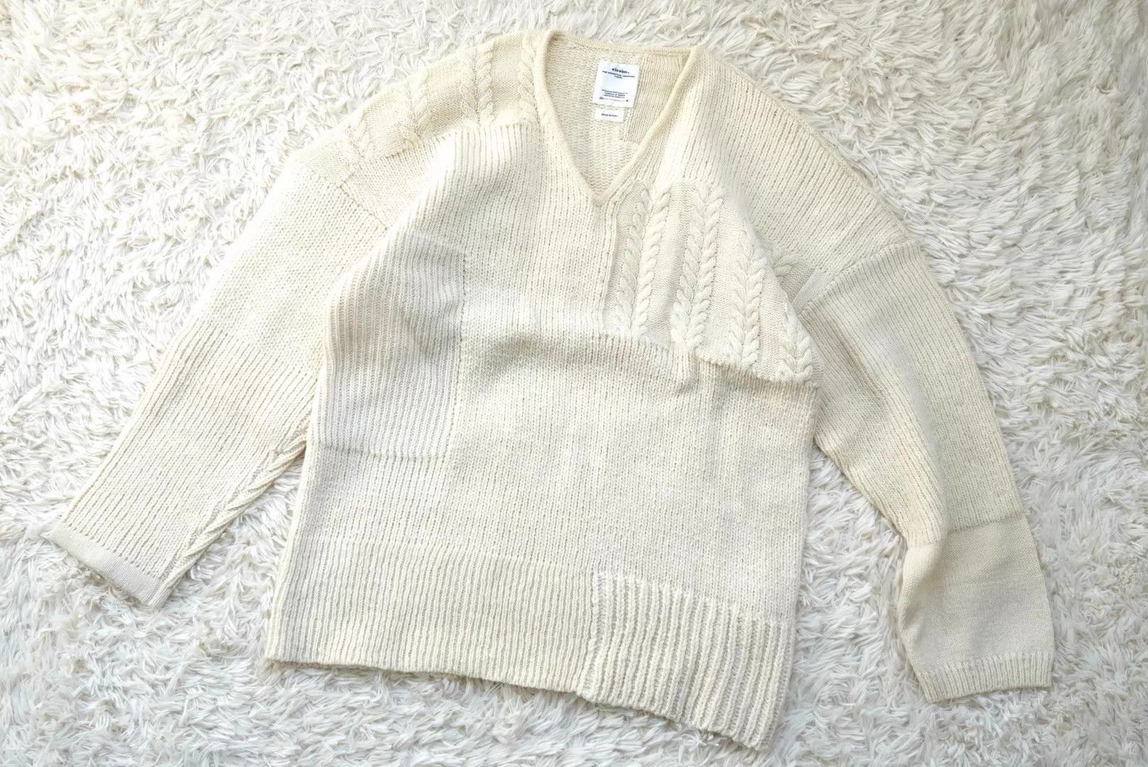 Visvim Beige V-Neck Cable Knit Sweater Size L Size US L / EU 52-54 / 3 - 1 Thumbnail