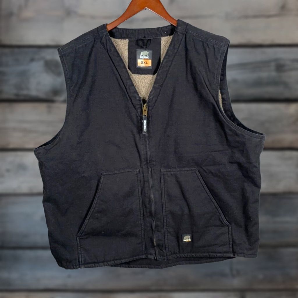 Vintage Berne Vest Cotton Canvas Sherpa Lined Full Zip Black 2XL Outdoor Workwear Shirt Mens Size US XXL / EU 58 / 5 - 1 Thumbnail