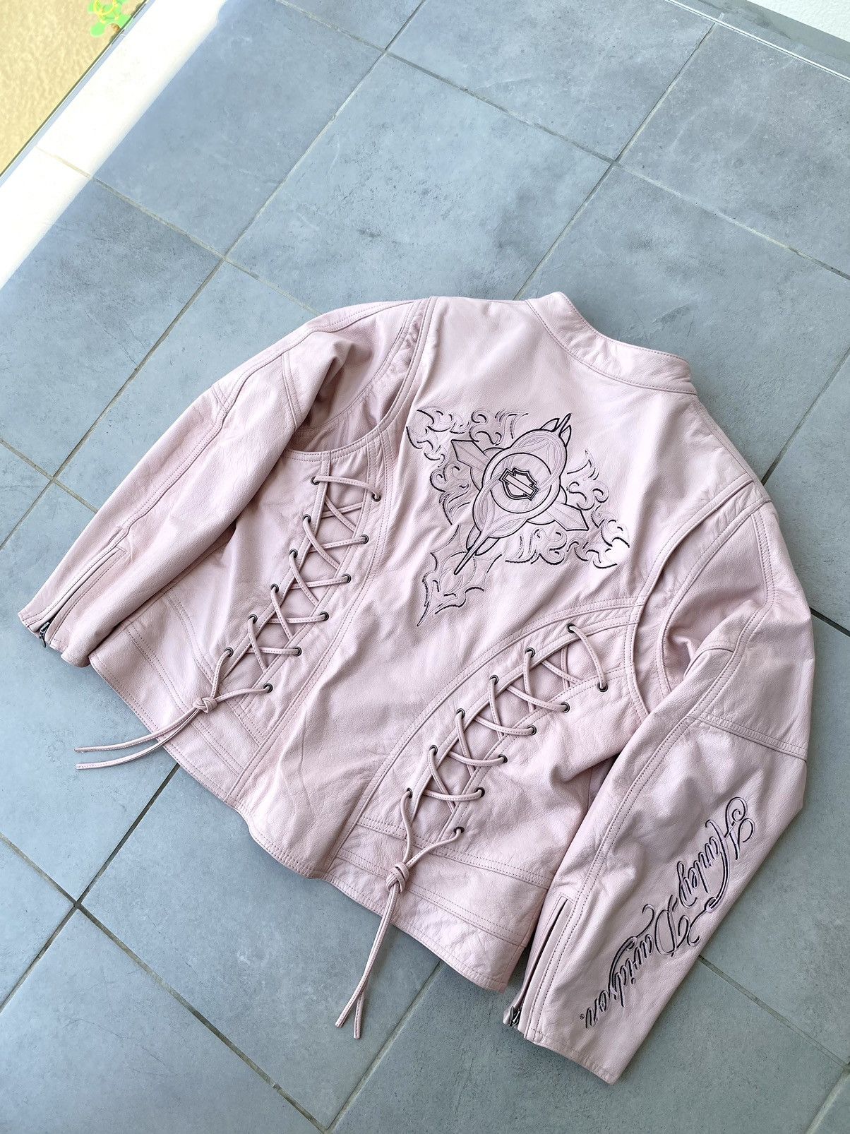 Harley Davidson Womens Pink Leather Jacket Harley Davidson Size XL / US 12-14 / IT 48-50 - 2 Thumbnail