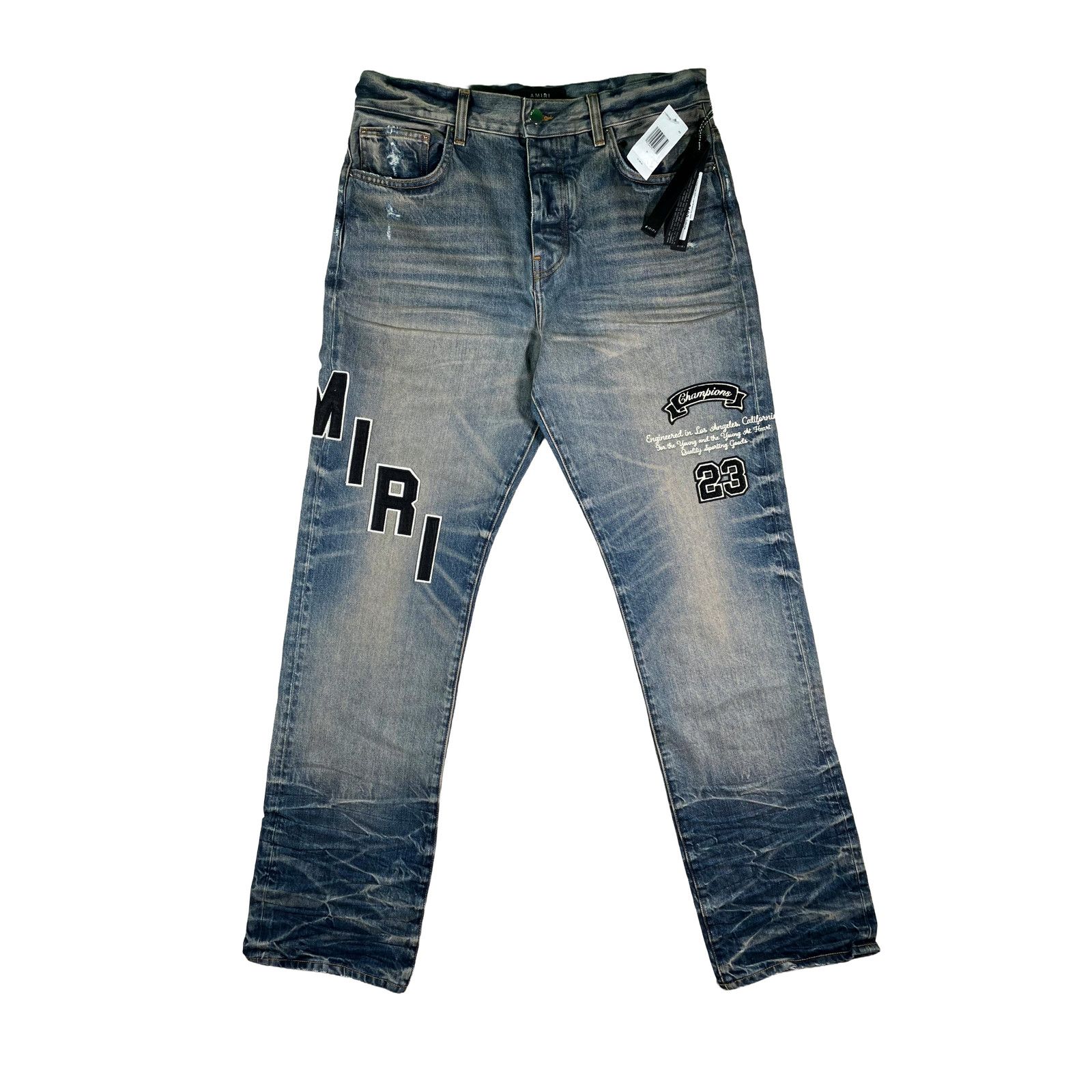 Amiri Amiri Vintage Indigo Hockey Logo Light Wash & Grey Jeans Size US 32 / EU 48 - 1 Thumbnail