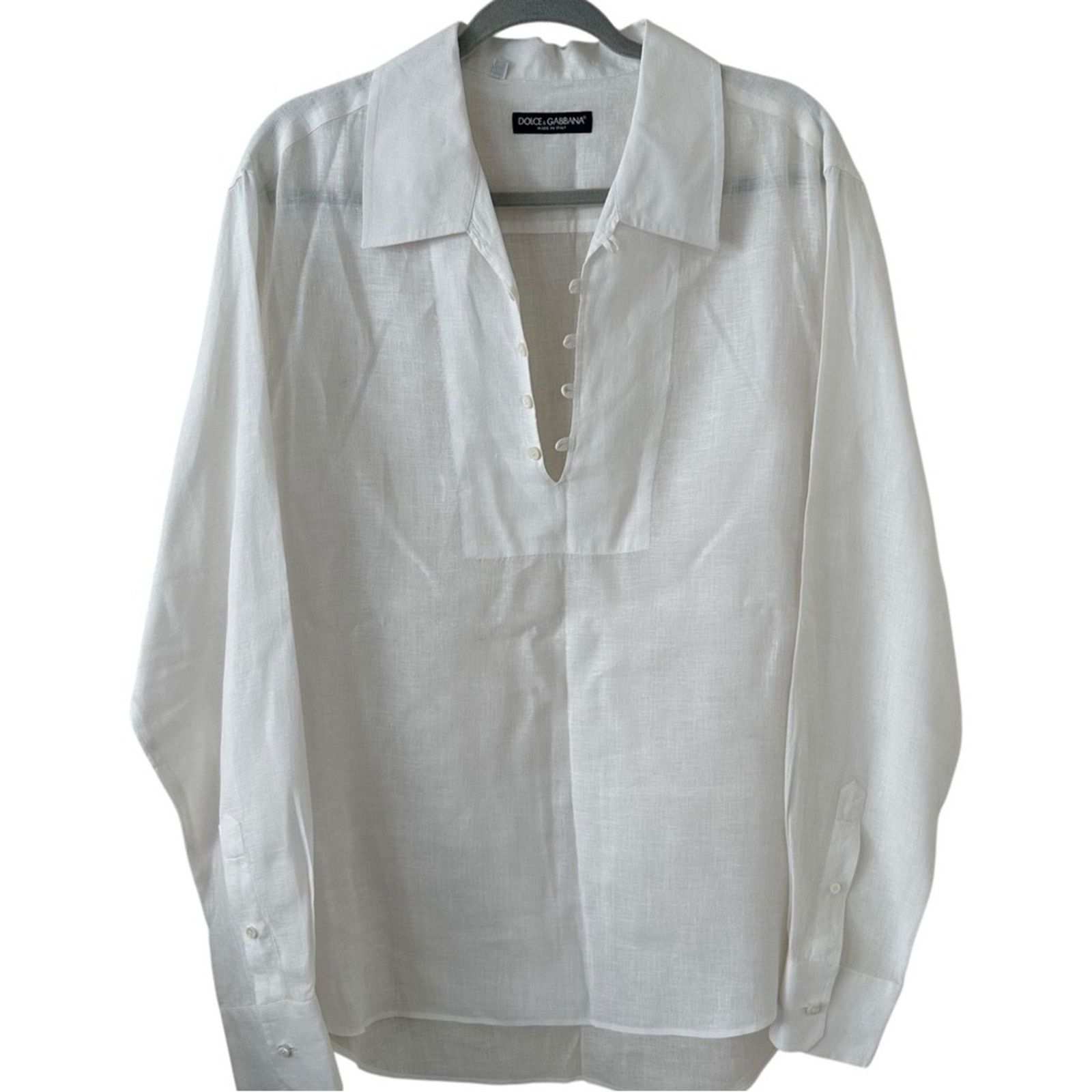 Dolce & Gabbana auth White Linen Popover Shirt size 39 - 15.5 3/4 Gold fit Size US M / EU 48-50 / 2 - 3 Thumbnail