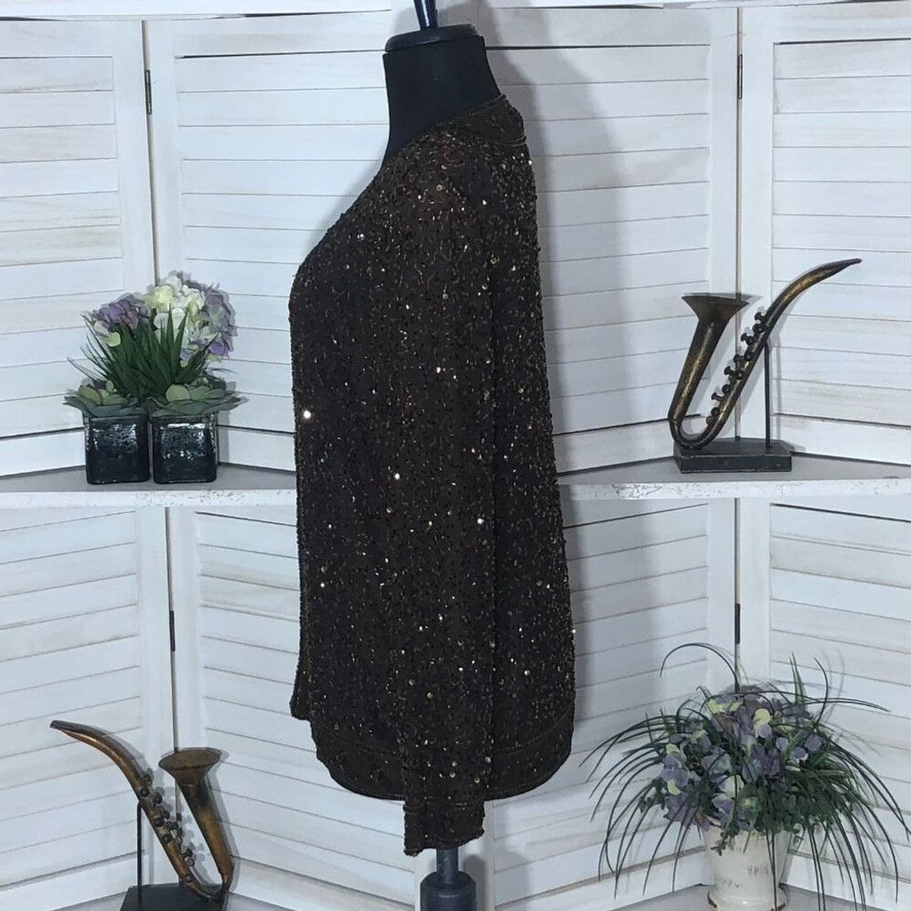 Vintage 100% silk beaded sequined brown blazer long sleeves blouse S Size XS / US 0-2 / IT 36-38 - 8 Thumbnail
