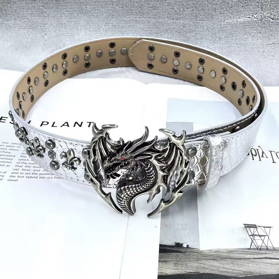 Japanese Brand Fire Dragon Guardian Wings Y2K PU Leather Size 32 - 3 Thumbnail