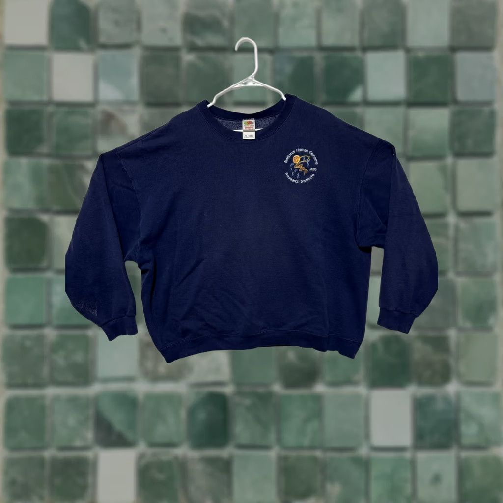 Fruit Of The Loom VINTAGE 90s National Human Genome Research Institute Sweatshirt Blue 3XL Fruit of the Loom Shirt Mens Crew Neck Cotton Blend Pullover Size US XXL / EU 58 / 5 - 1 Thumbnail