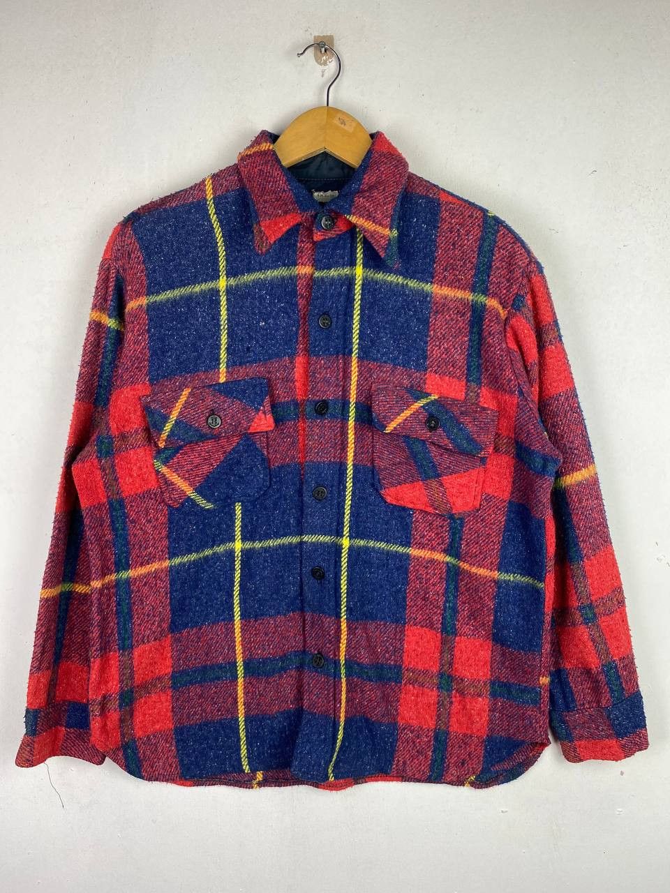 image of Cashmere Wool x Flannel Vintage Wool Flannel Shirt Very Nice Design in Blue Red, Men's (Size Medium