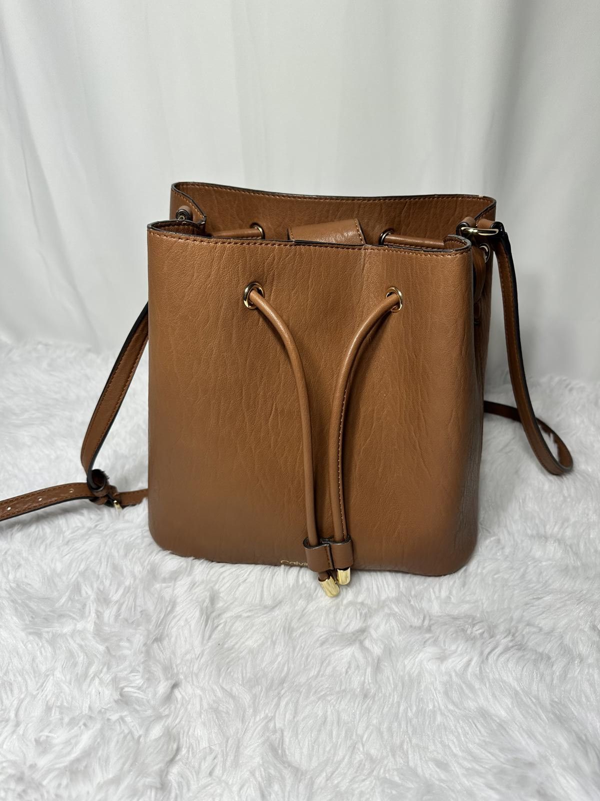 Calvin Klein Calvin Klein Brown Leather Bucket Bag with Drawstring Size ONE SIZE - 2 Thumbnail