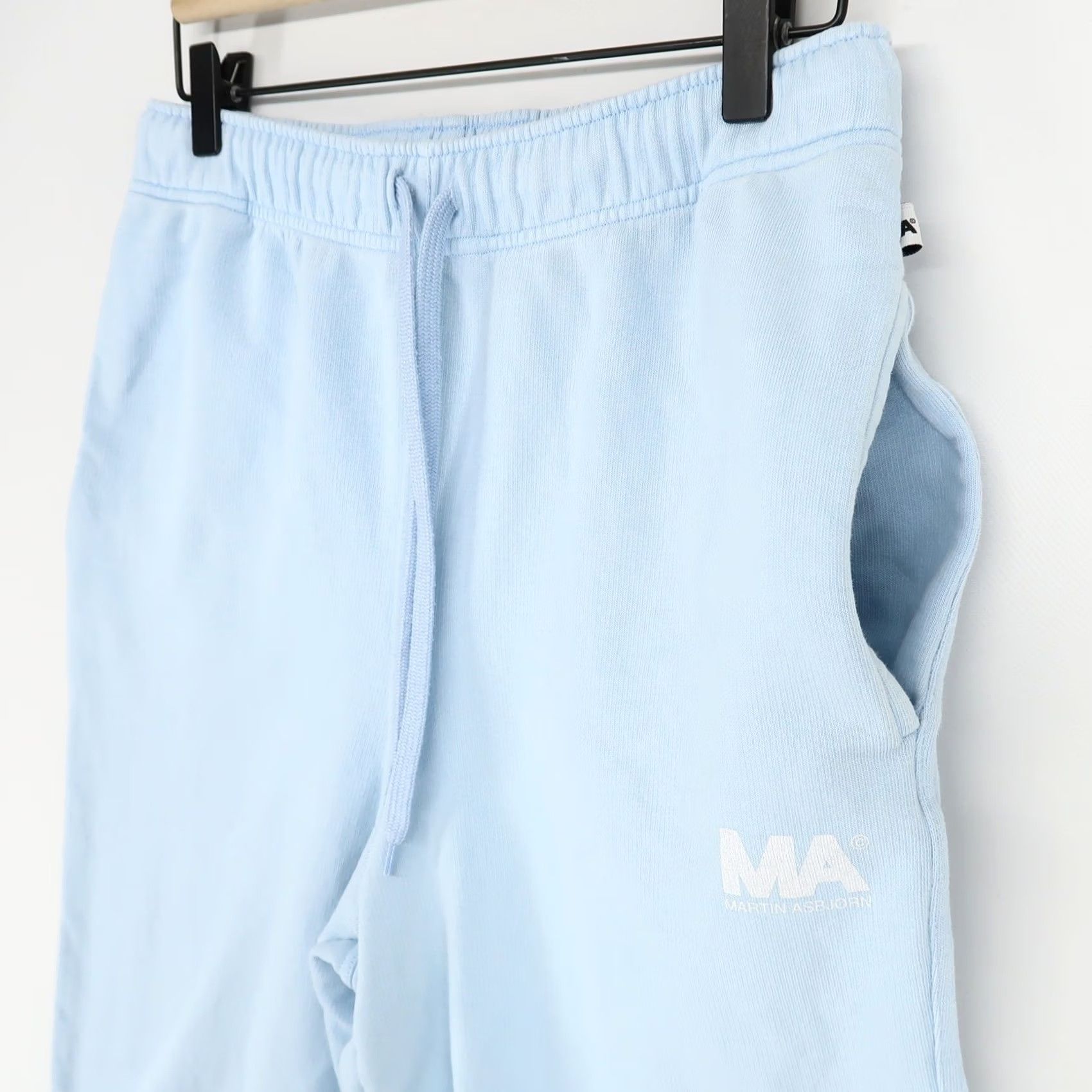 Vintage Martin Asbjørn Sweatpants Mens S Light Blue Cotton Blend Terry Pockets Drawstring Elastic Waist Jogger Busy 29in Inseam Size US 29 - 2 Thumbnail