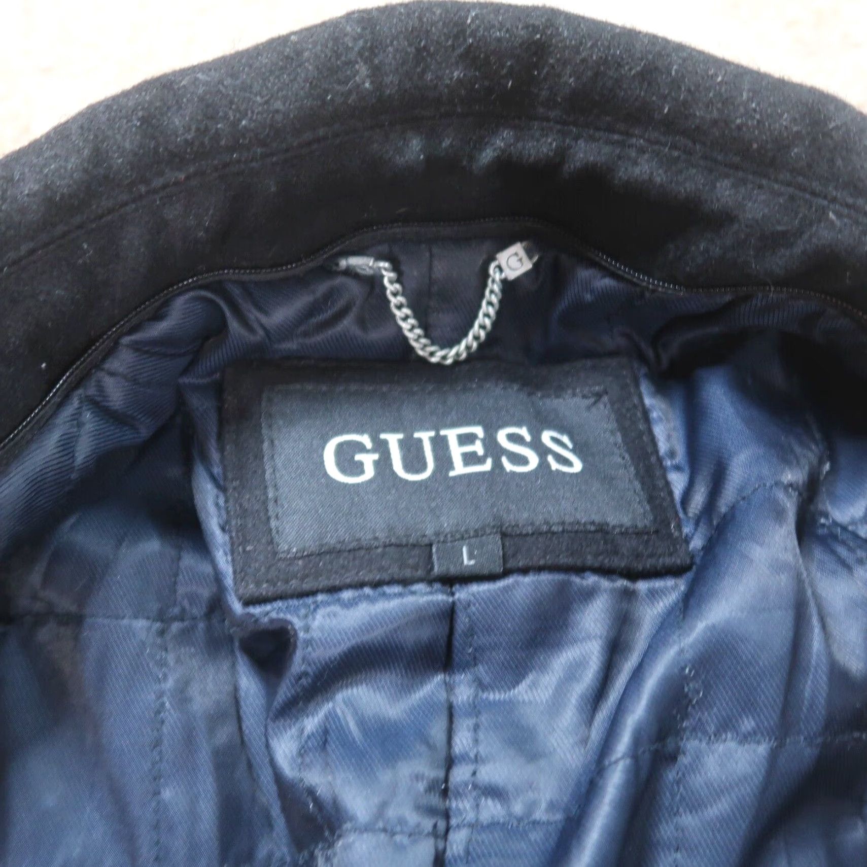 Guess VINTAGE GUESS Pea Coat Jacket Men's Large Black Full Zip Wool Insulated 90s Classic Size US L / EU 52-54 / 3 - 5 Thumbnail