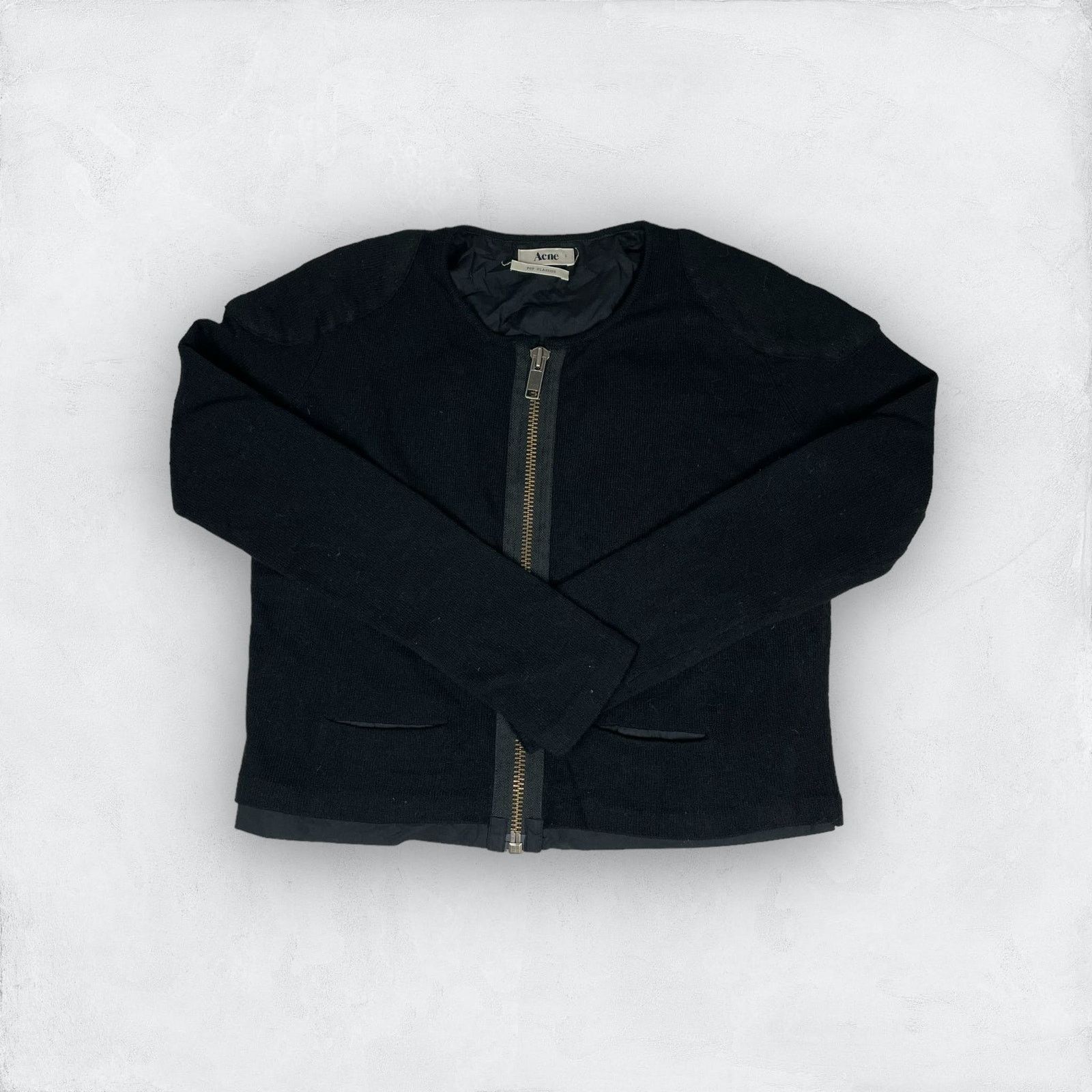 Acne Studios Acne Women's Black Wool Full Zip Cropped Fleece Jacket Small Size S / US 4 / IT 40 - 2 Thumbnail