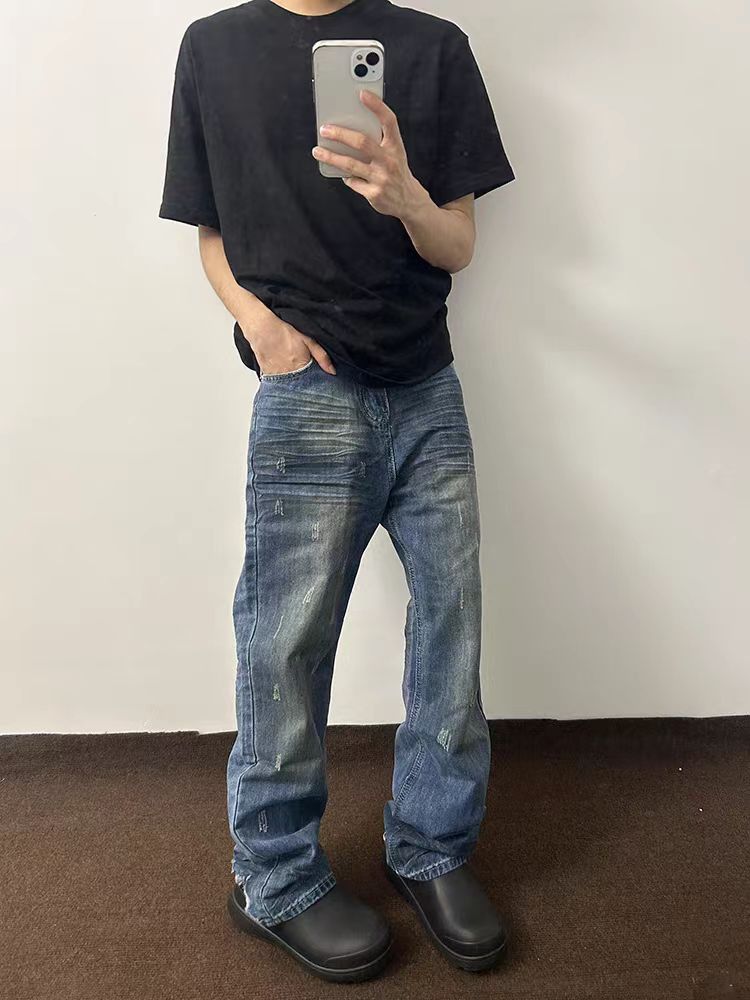 Japanese Brand × Jean Washed Destroyed Design Aged Straight Leg Jeans Size US 32 / EU 48 - 5 Thumbnail