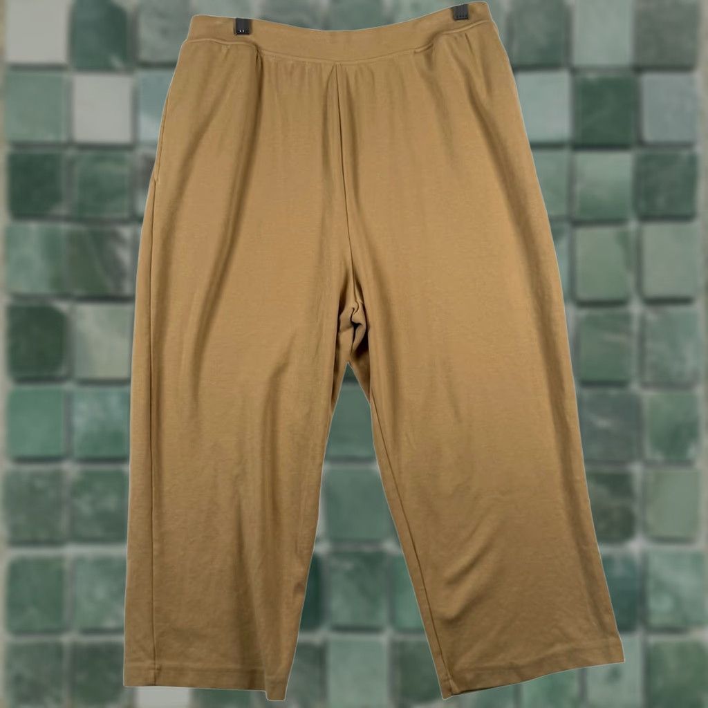 Blair Blair L Womens Pants Crop BeIGe Elastic Waist Relaxed Jersey Cotton Blend 31 Inseam Ankle Straight Front Pull On Casual Loungewear Athleisure Size 24" / US 00 / IT 34 - 1 Thumbnail