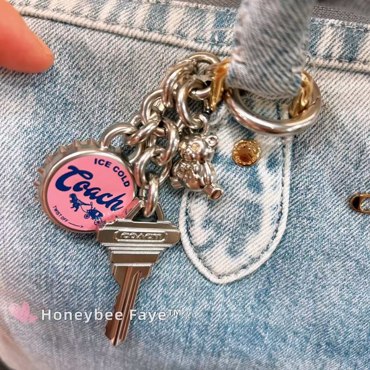 Coach Rowan Large Satchel Bag In Loved Denim With Charms CDY75 Size ONE SIZE - 10 Thumbnail