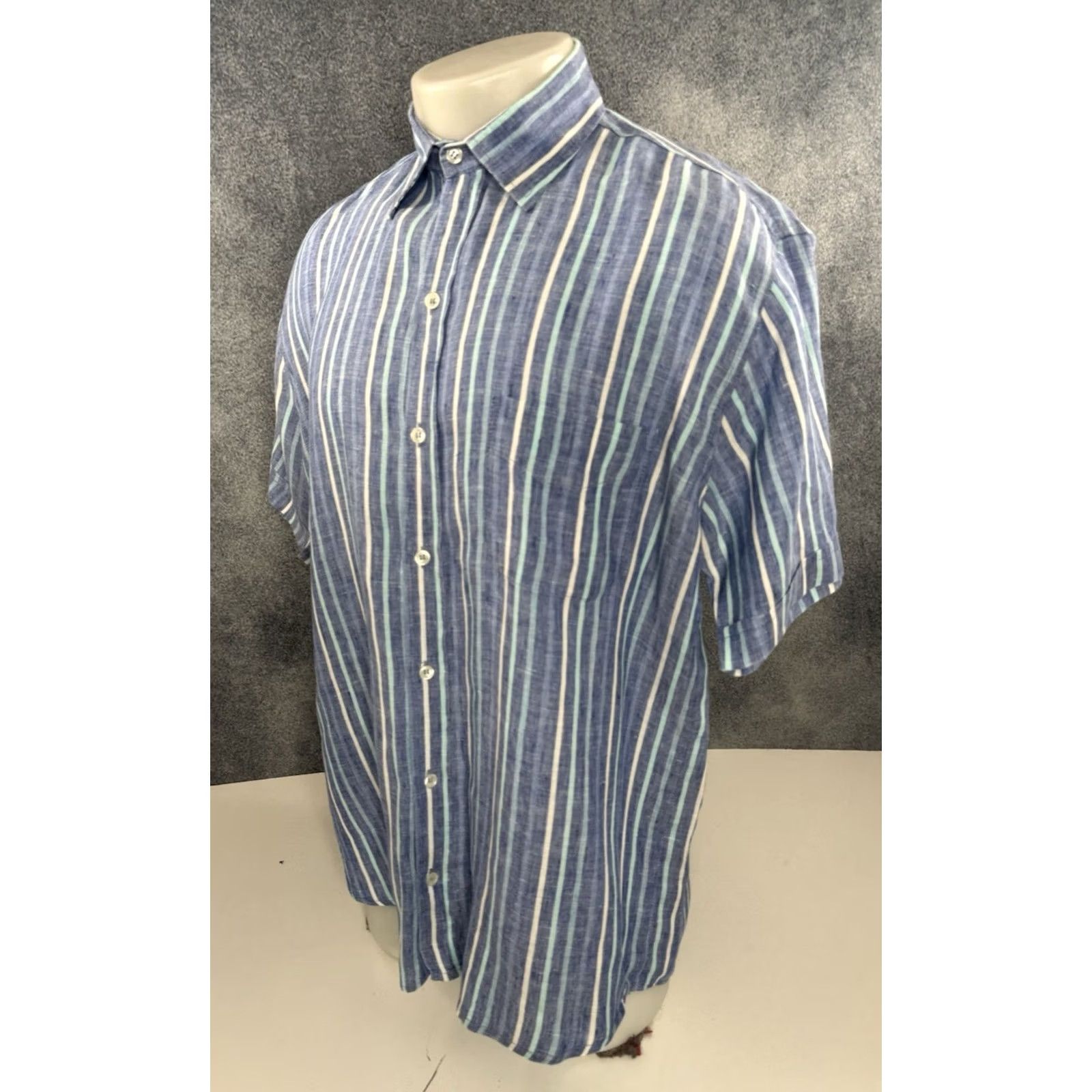 Vintage SARTORIA SARACENA / Italy - LINEN Mens M Striped Shirt - EXCELLENT Size US M / EU 48-50 / 2 - 3 Thumbnail