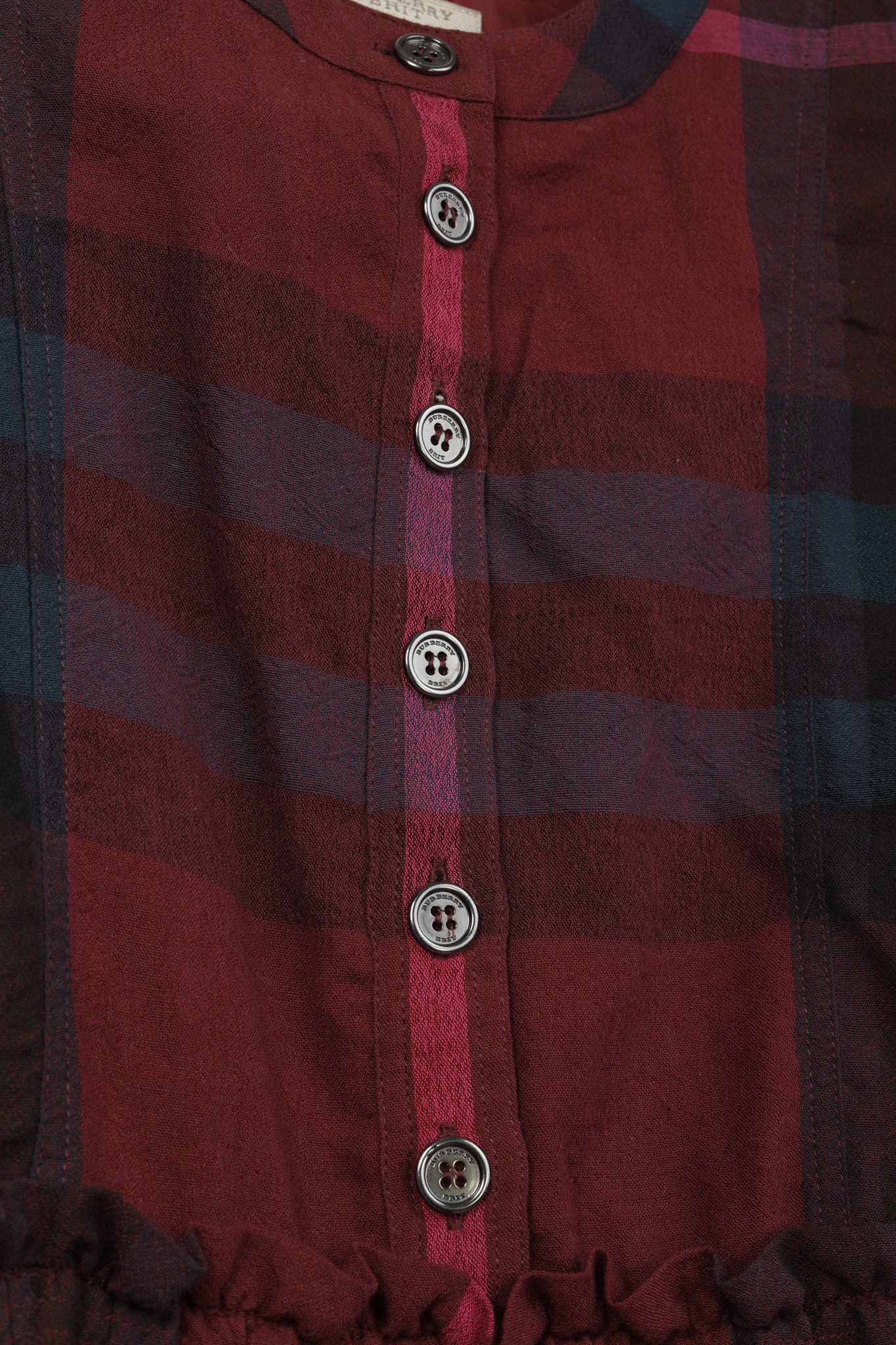 Burberry Burberry Brit Burgundy Check Ruffle-Trim Long-Sleeve Dress Size S / US 4 / IT 40 - 8 Thumbnail