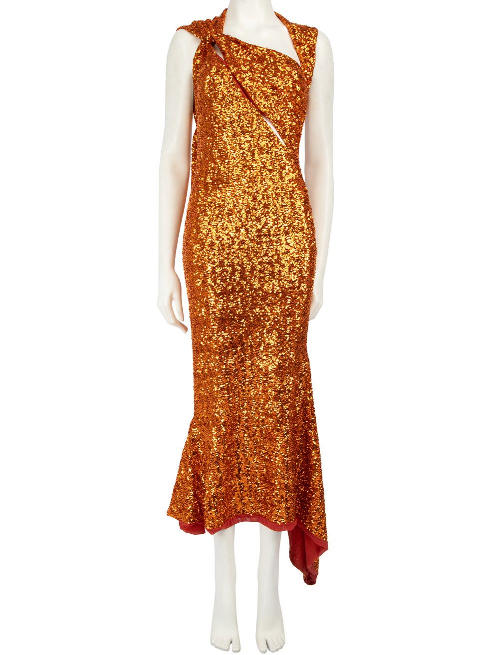 image of The Attico Orange Metallic Sequinned Midi Gown, Women's (Size Medium)