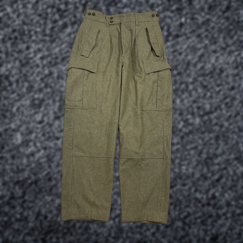 Olive VINTAGE Seyntex Belgian Army M51 Wool Field Cargo Pants Olive Green 31x28 Mens Casual Workwear Military Surplus Retro Size US 31 - 1 Thumbnail