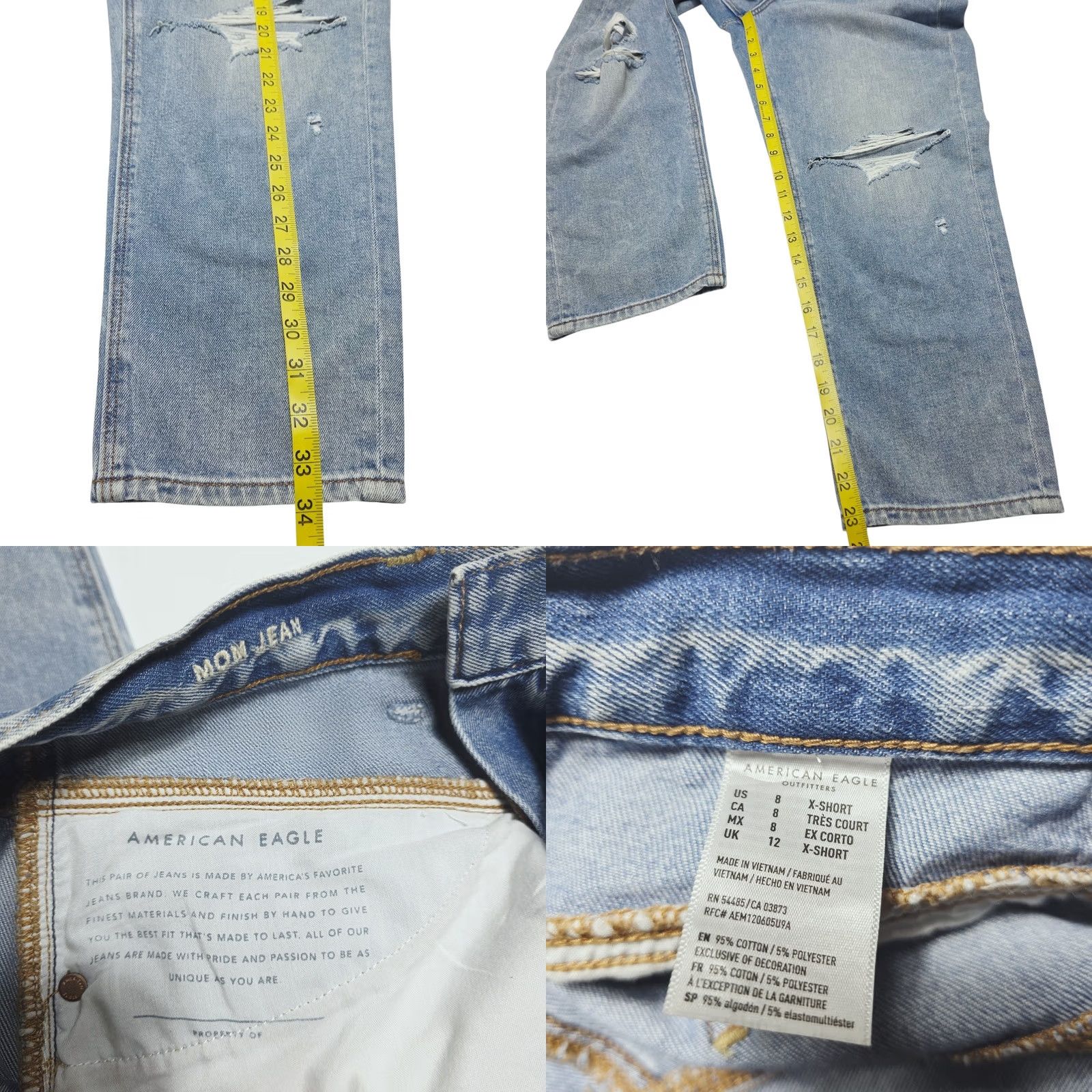 American Eagle Outfitters VINTAGE American Eagle Outfitters Mom Straight Jeans Light Wash Women’s Size 8 X-Short Distressed Size 30" / US 8 / IT 44 - 8 Thumbnail