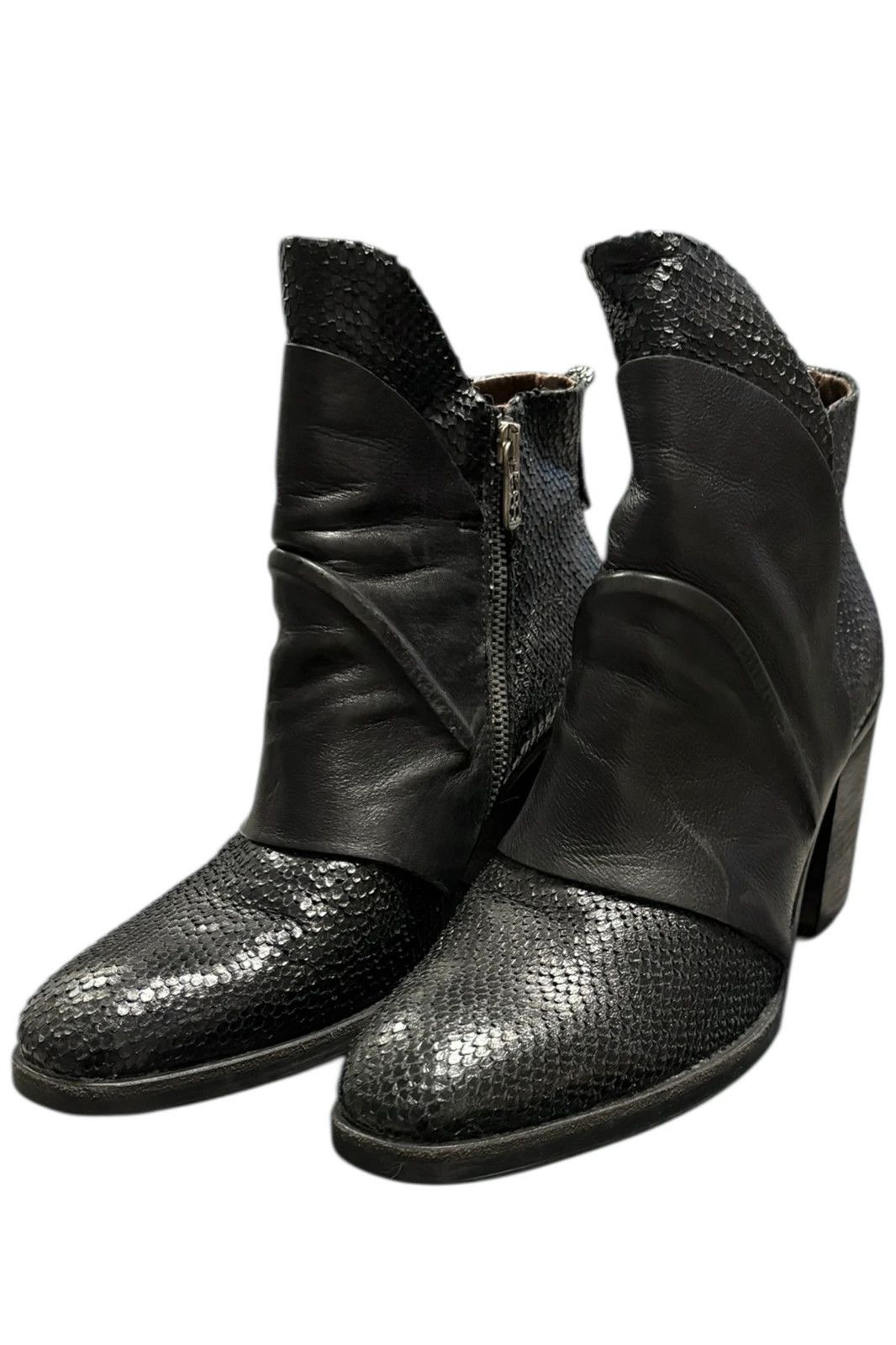 A.S.98 AS98 python print side zip leather drape heeled boots Size US 8 / IT 38 - 2 Thumbnail