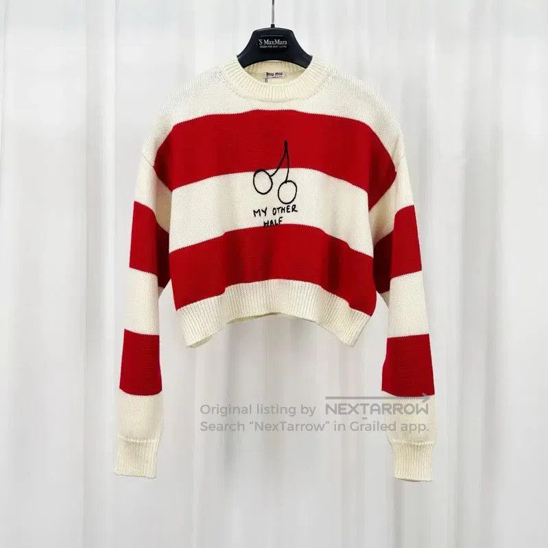 Miu Miu Miu Miu Red and White Striped Cropped Sweater . Size M / US 6-8 / IT 42-44 - 1 Thumbnail