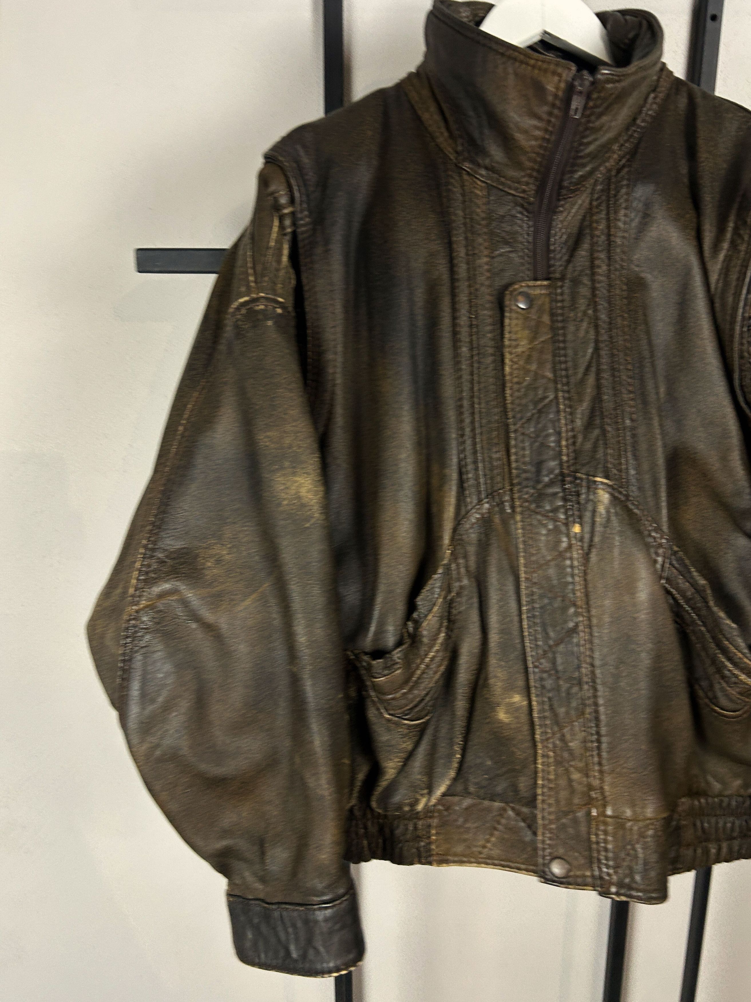 Yohji Yamamoto Y2K Distressed Leather Jacket Brown Oversized Streetwear Fit Size US L / EU 52-54 / 3 - 3 Thumbnail