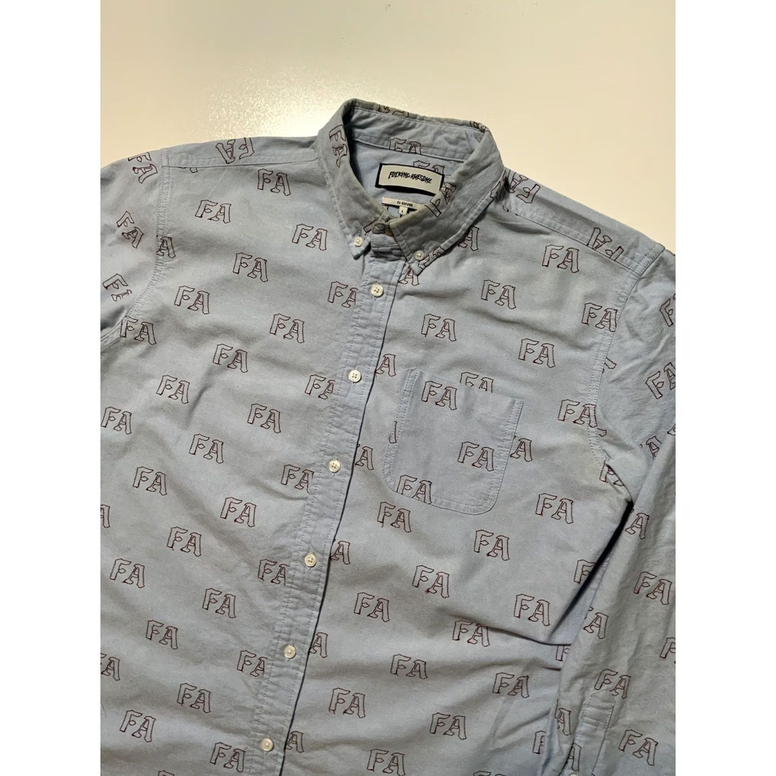 Fucking Awesome Fucking Awesome FA Oxford Blue One Pocket Button Down L/S Shirt Sz. L Mens Size US L / EU 52-54 / 3 - 3 Thumbnail