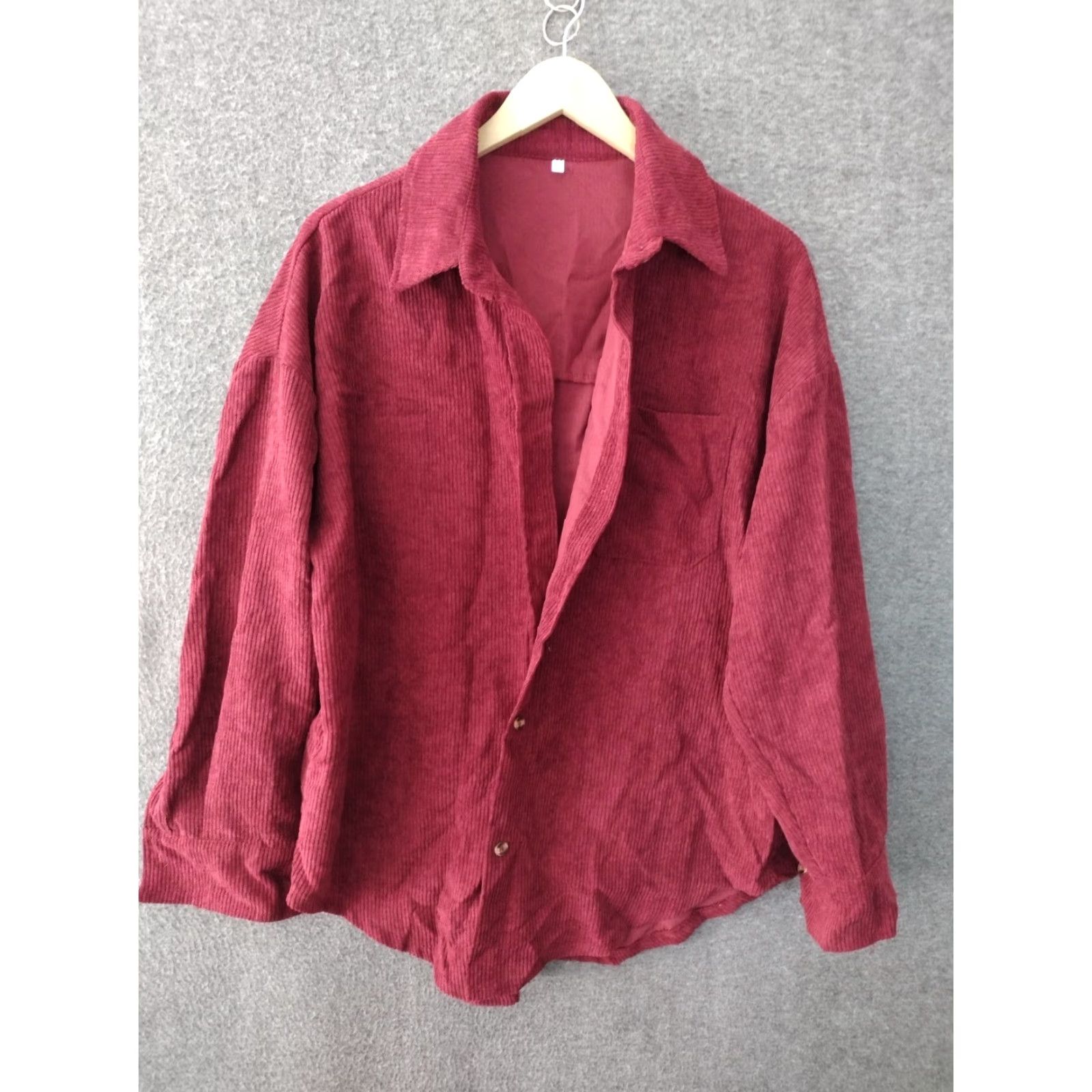 Vintage Red Wine Corduroy Button-Up Shirt Collared, 100% Cotton, M, Women, Long Sleeve, Solid, Vintage No, Casual, Lightweight Heavyweight? Size M / US 6-8 / IT 42-44 - 2 Thumbnail