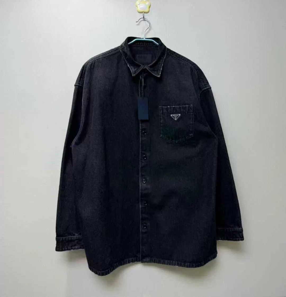 Prada prada black vintage logo denim jacket xl Size US XL / EU 56 / 4 - 1 Thumbnail