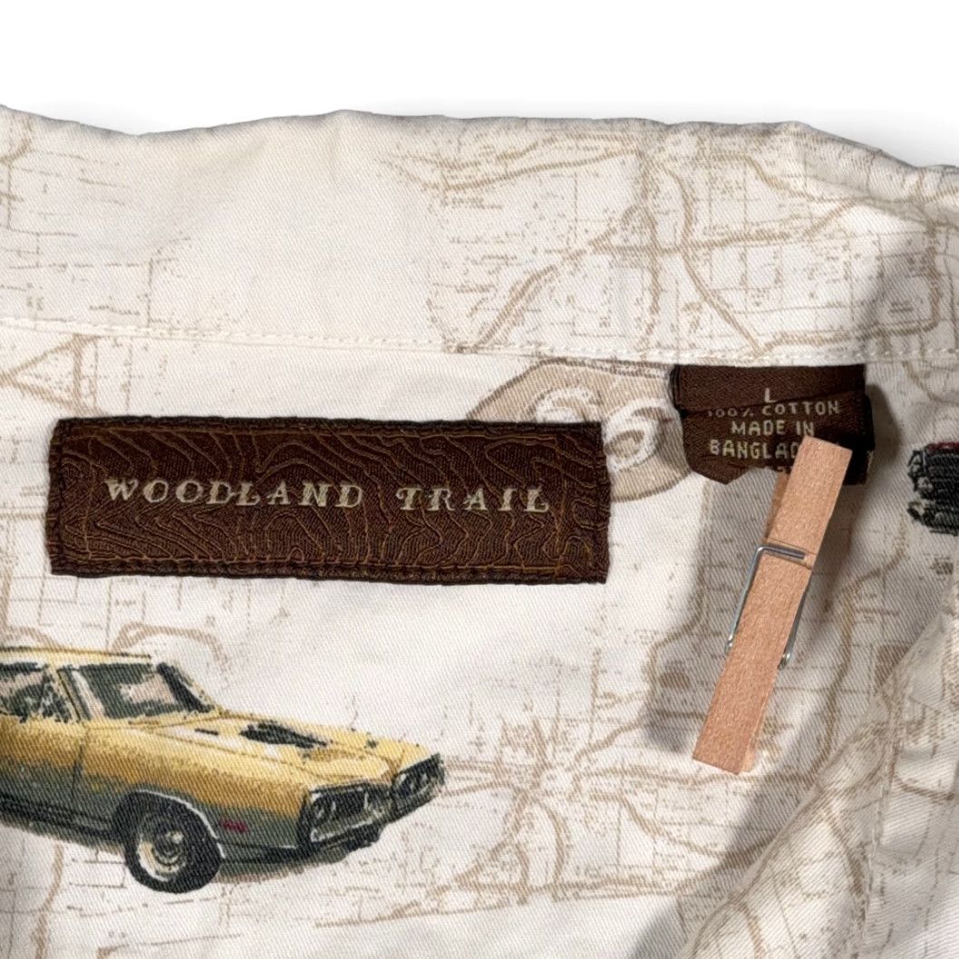 Route 66 VINTAGE Woodland Trail Car Shirt Adult Large White Route 66 Maps Americana Y2K 90s Cars USA Graphic Print Button-Up Short Sleeve Collared Size US L / EU 52-54 / 3 - 4 Thumbnail