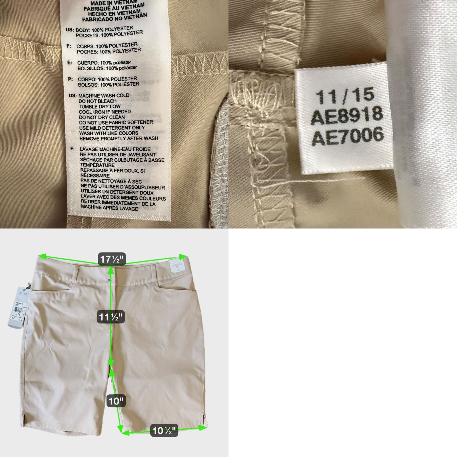 Adidas Adidas Bermuda Shorts Women 12 Tan Athletic Golf Casual Active NEW Performance Pockets Size 34" / US 12 / IT 48 - 9 Thumbnail