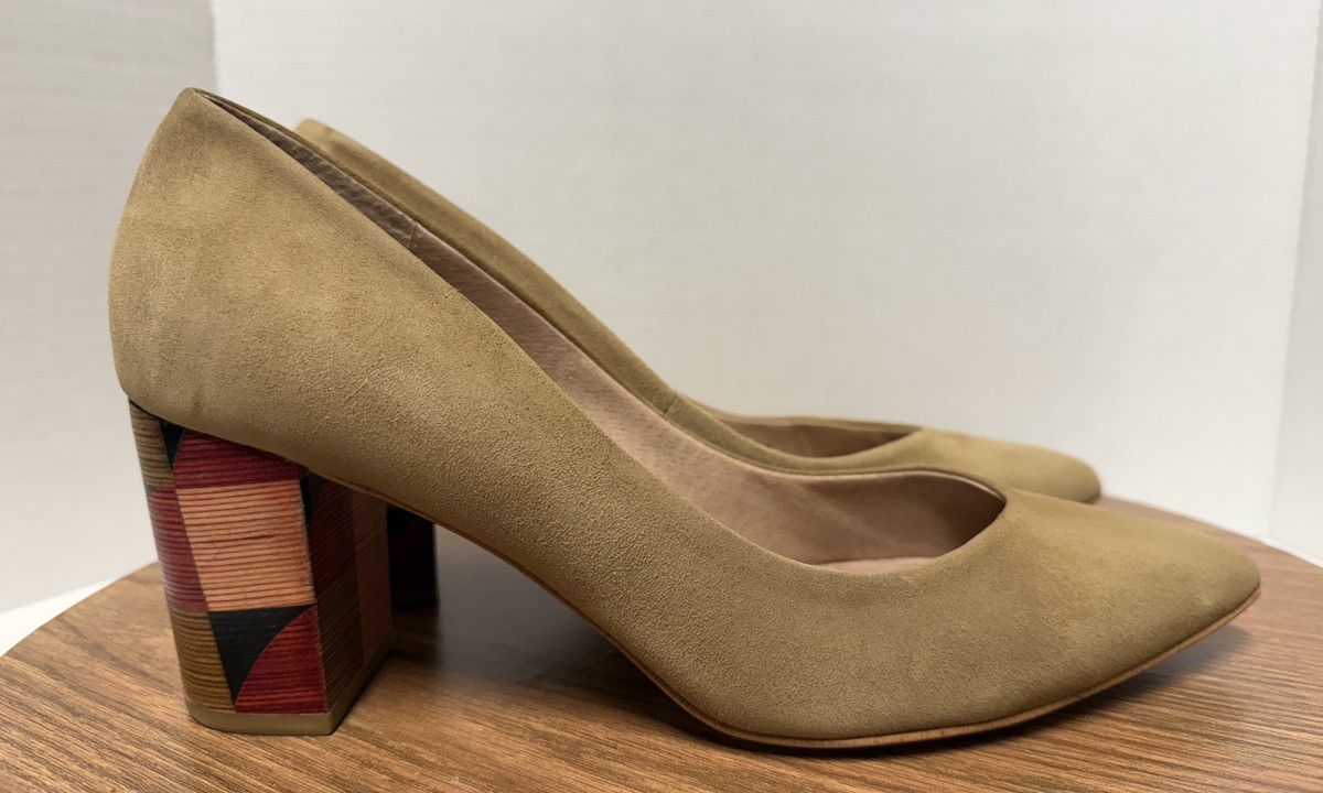 Anthropologie Anthropologie Suede Camel Pointed Checkerbox Wood Block Heel Size US 11 / IT 41 - 5 Thumbnail