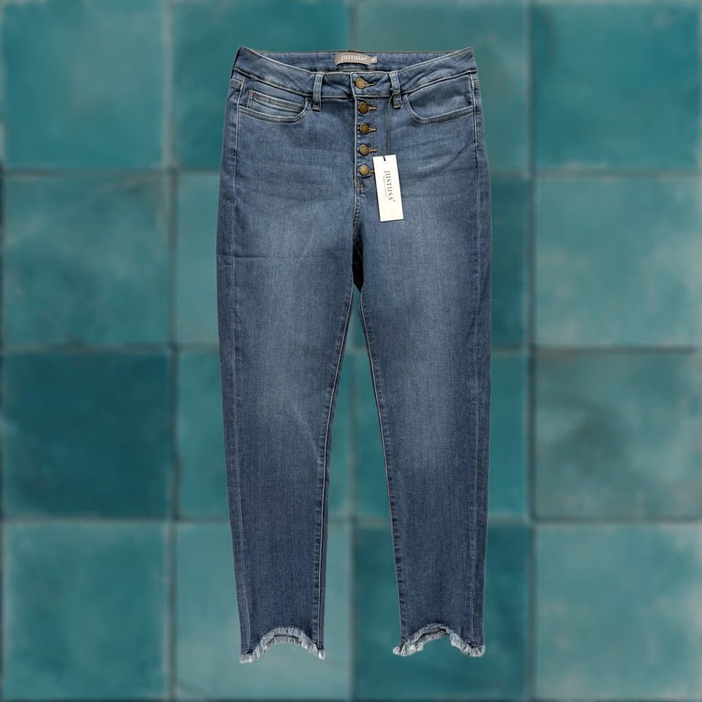 Vintage Just USA Jeans Skinny Womens 31 Blue Medium Wash High Rise Stretch Button NWT Size 24" / US 00 / IT 34 - 1 Thumbnail