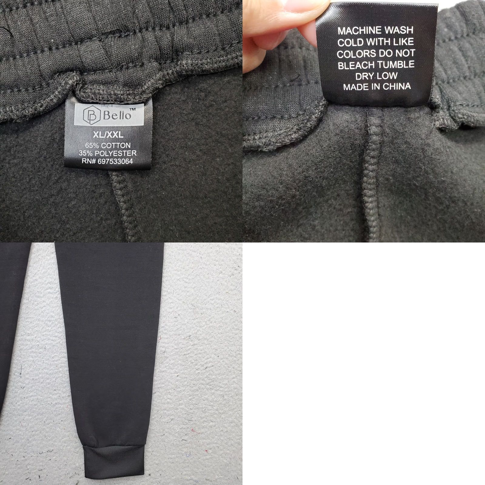 Vintage Bello Mens XL/XXL Black Athletic 4 Bar Sweatpants, Drawstring Waist, Gym & Training, Pockets, Breathable, Regular Size, Inseam 29" Size US 36 / EU 52 - 8 Thumbnail