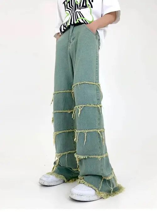 Japanese Brand × Jean Streetwear Washed Fur-trimmed Wode Leg Jean Size US 29 - 1 Thumbnail