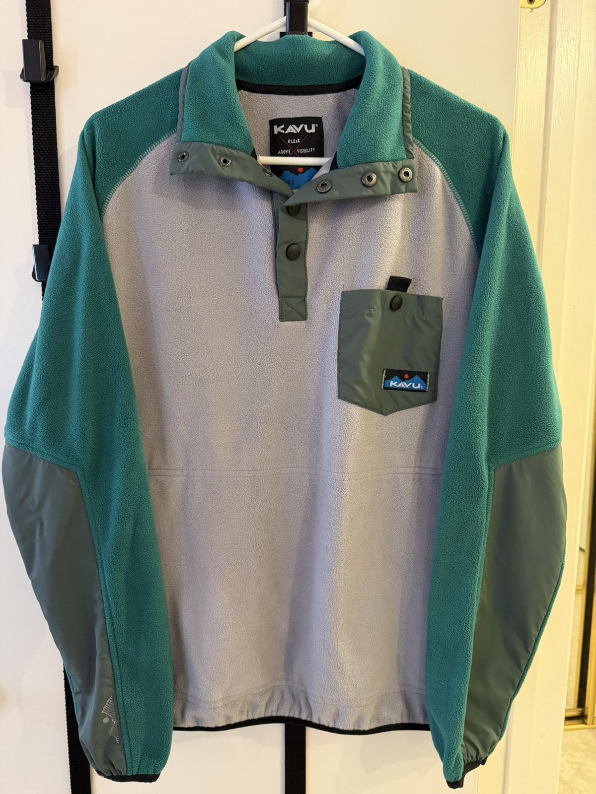 KAVU Kavu Teal & Light Gray Two-Tone Fleece Pullover Size US XS / EU 42 / 0 - 1 Thumbnail