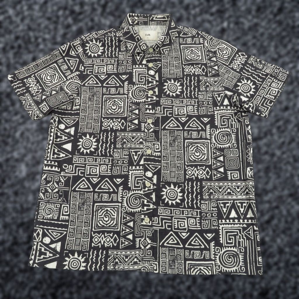 Folk Folk Shirt Mens M Black Linen Blend Inca Aztec Button Up Geometric Short Sleeve Casual Shirt Men Size US M / EU 48-50 / 2 - 1 Thumbnail
