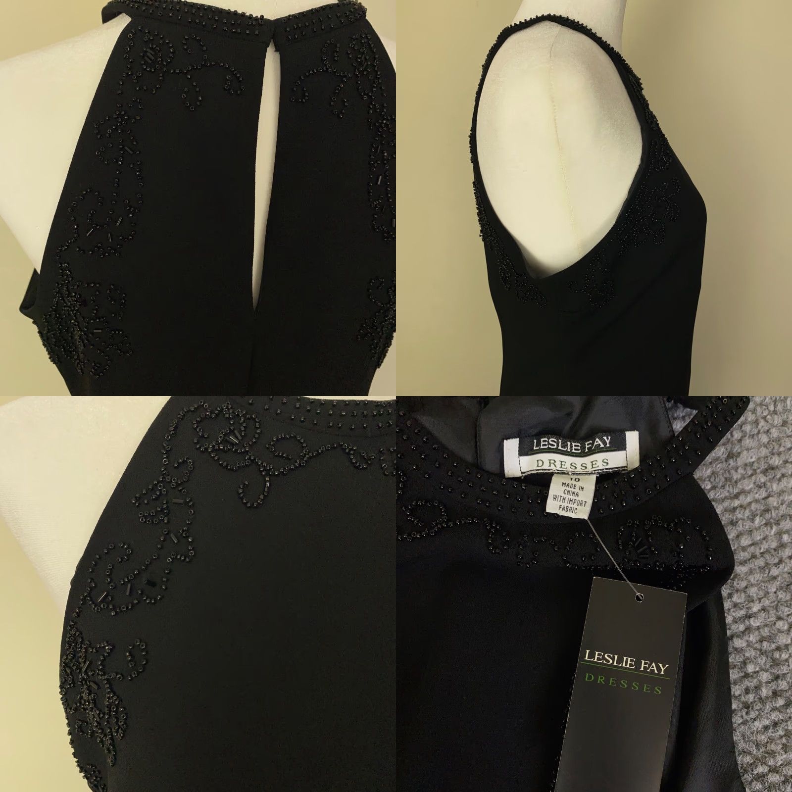 Vintage Leslie Fay Dress Womens Size 10 Black Sleeveless Beaded Fit Flare Above Knee Size L / US 10 / IT 46 - 9 Thumbnail