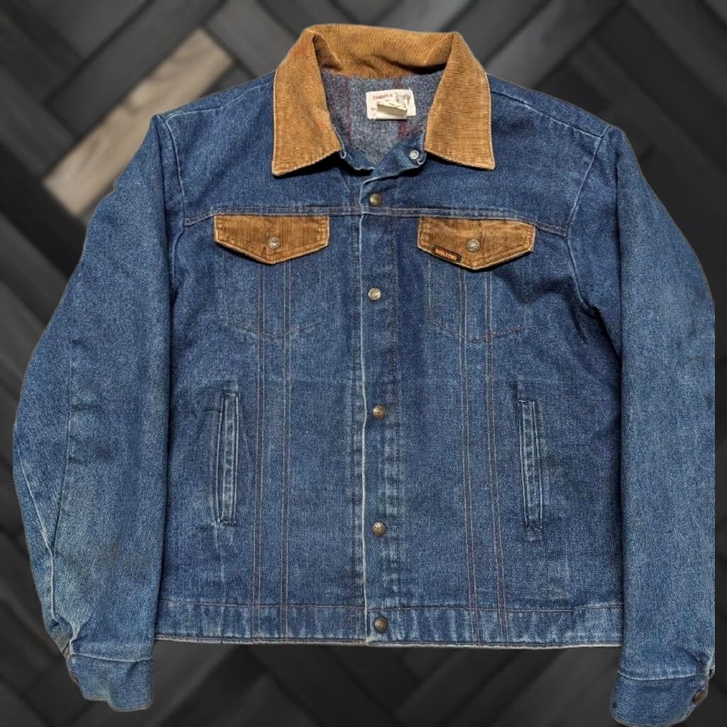 Carhartt VINTAGE Saddle King Denim Jacket 2XL Mens Blue Denim Cowboy Western blanket lined USA made Jacket 48L 2XL Mens Size US 39 - 1 Thumbnail