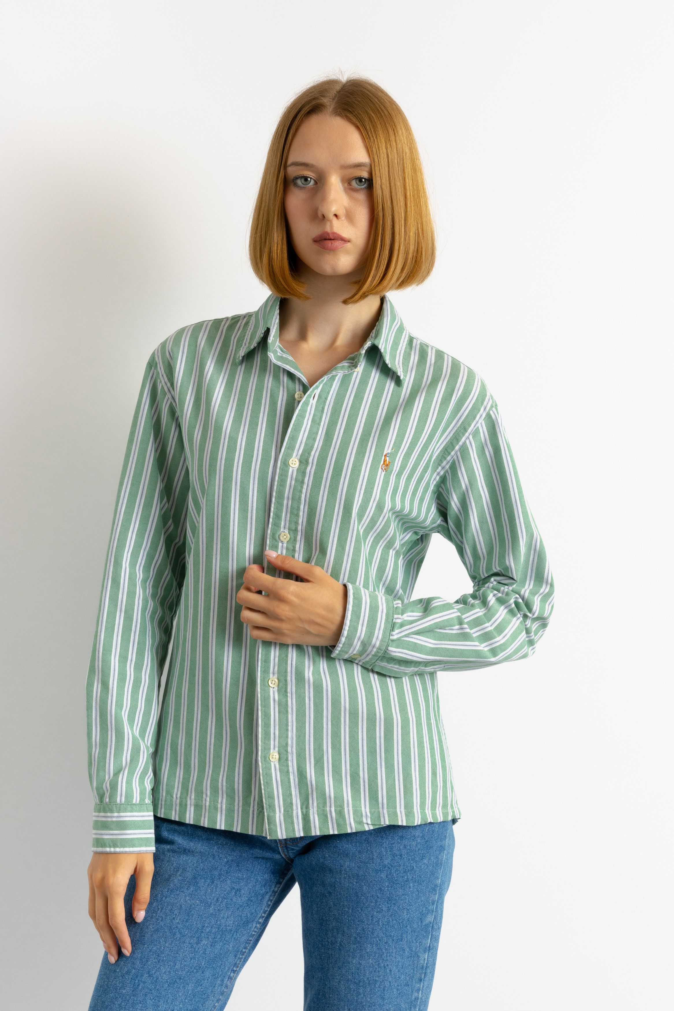 Ralph Lauren Woman Ralph Lauren Green Striped Candy Shirt 8697 Size M / US 6-8 / IT 42-44 - 3 Thumbnail