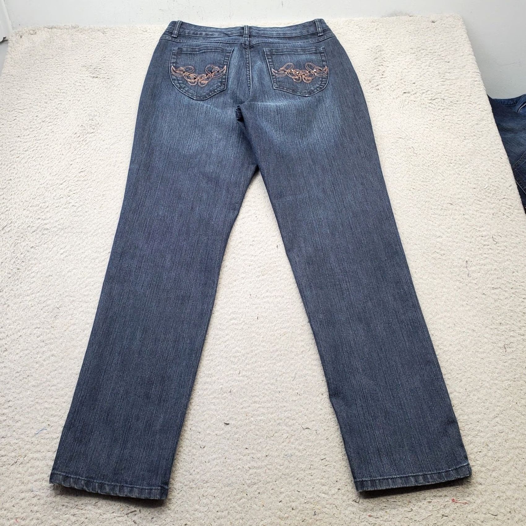 Denime Jeanstar Straight Jeans Womens Size 8 Blue Denim Stretch Comfort 5-Pocket Boho Whiskered Jeans Women 8 Blue Denim Stretch Comfort Regular Fit Size 30" / US 8 / IT 44 - 2 Thumbnail