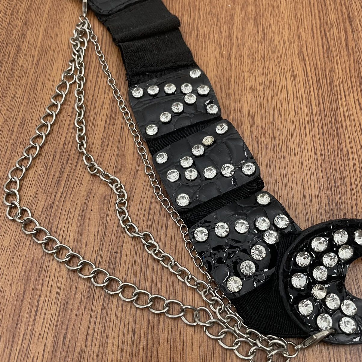 If Six Was Nine × Japanese Brand × Le Grande Bleu (L.G.B.) Black chain crystal ornament elastic belt Y2K styled Size ONE SIZE - 2 Thumbnail
