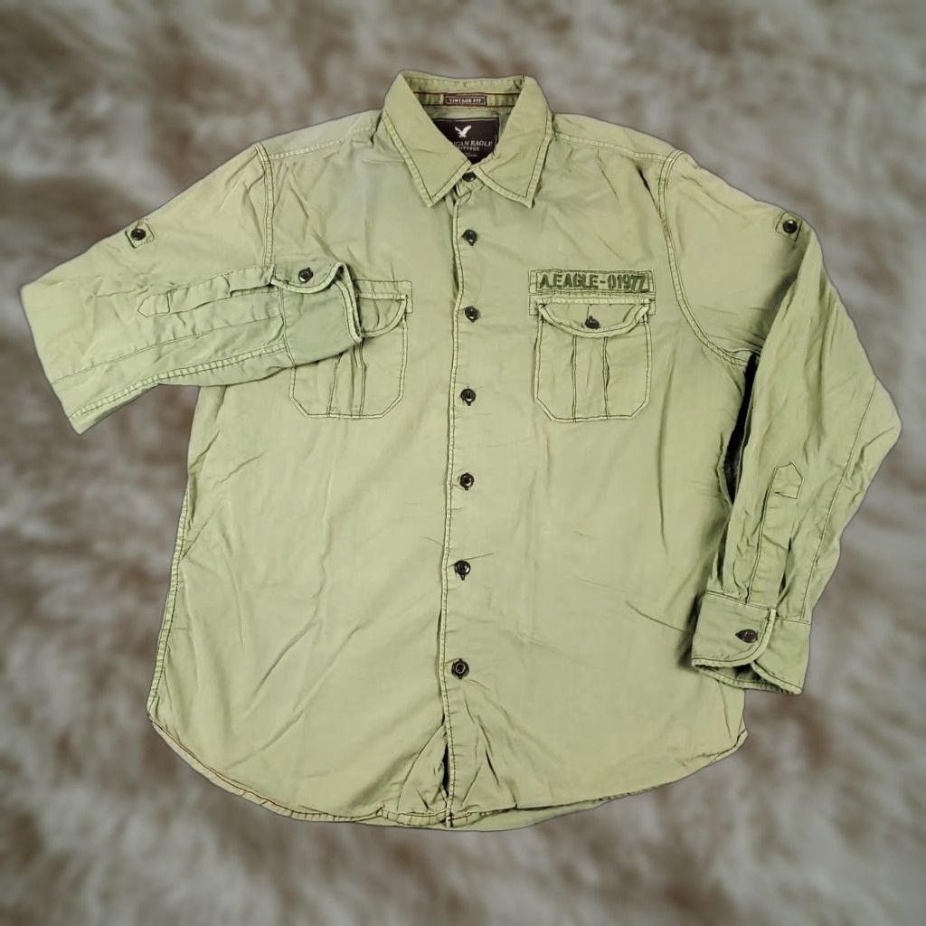 American Eagle Outfitters American Eagle Outfitters Shirt Mens L Green 2 Pocket Button Up Long Sleeve Casual Workwear Modern Preppy 90s? Size US L / EU 52-54 / 3 - 1 Thumbnail
